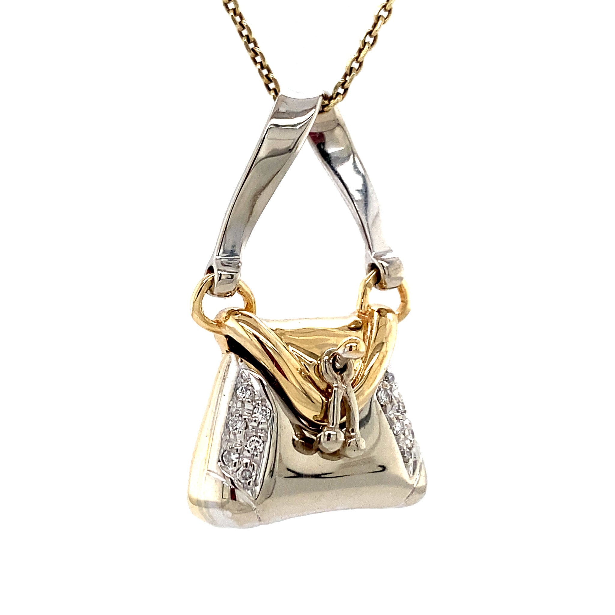 Golden handbag charm with diamond 14 kt