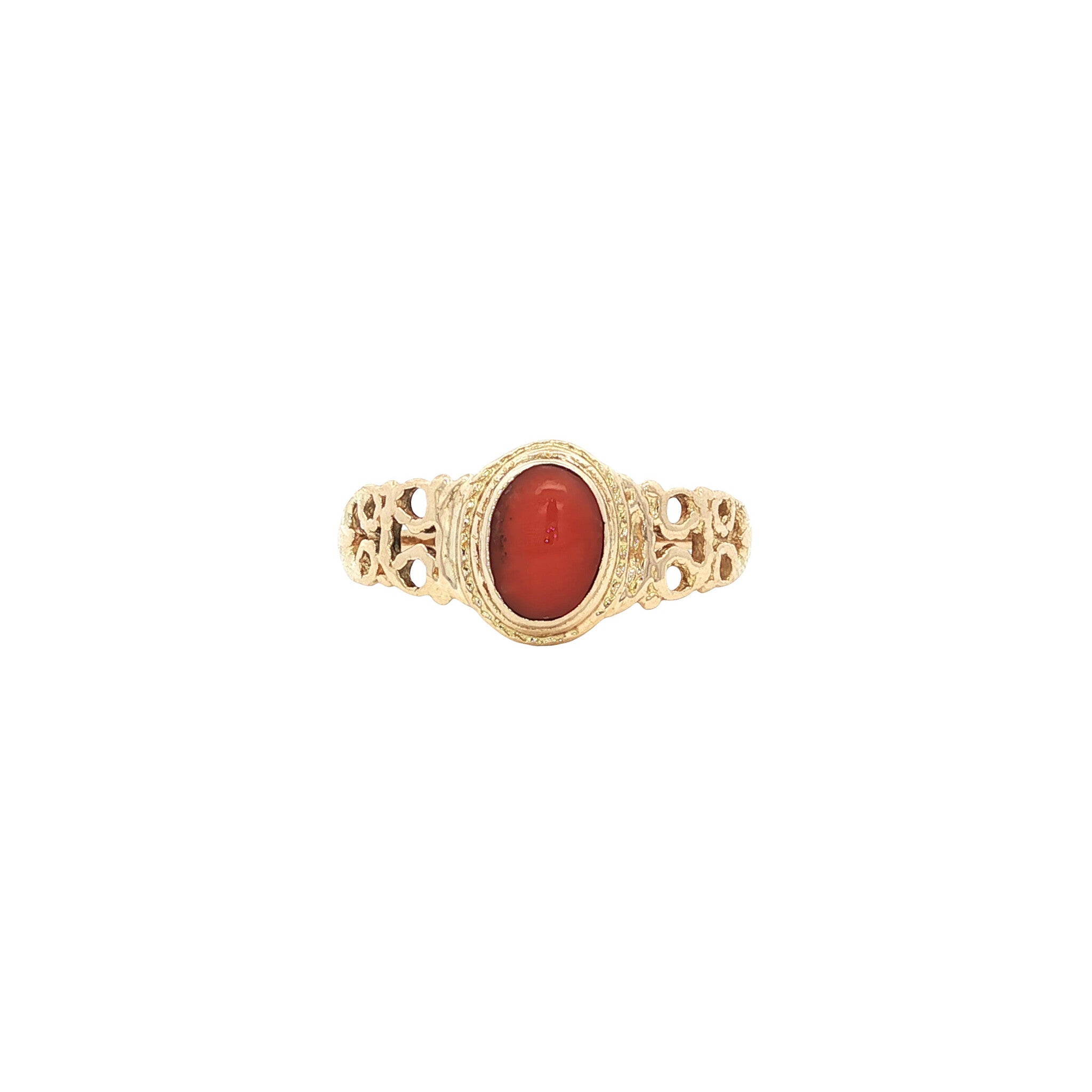 Gouden vintage ring met bloedkoraal 14 kt