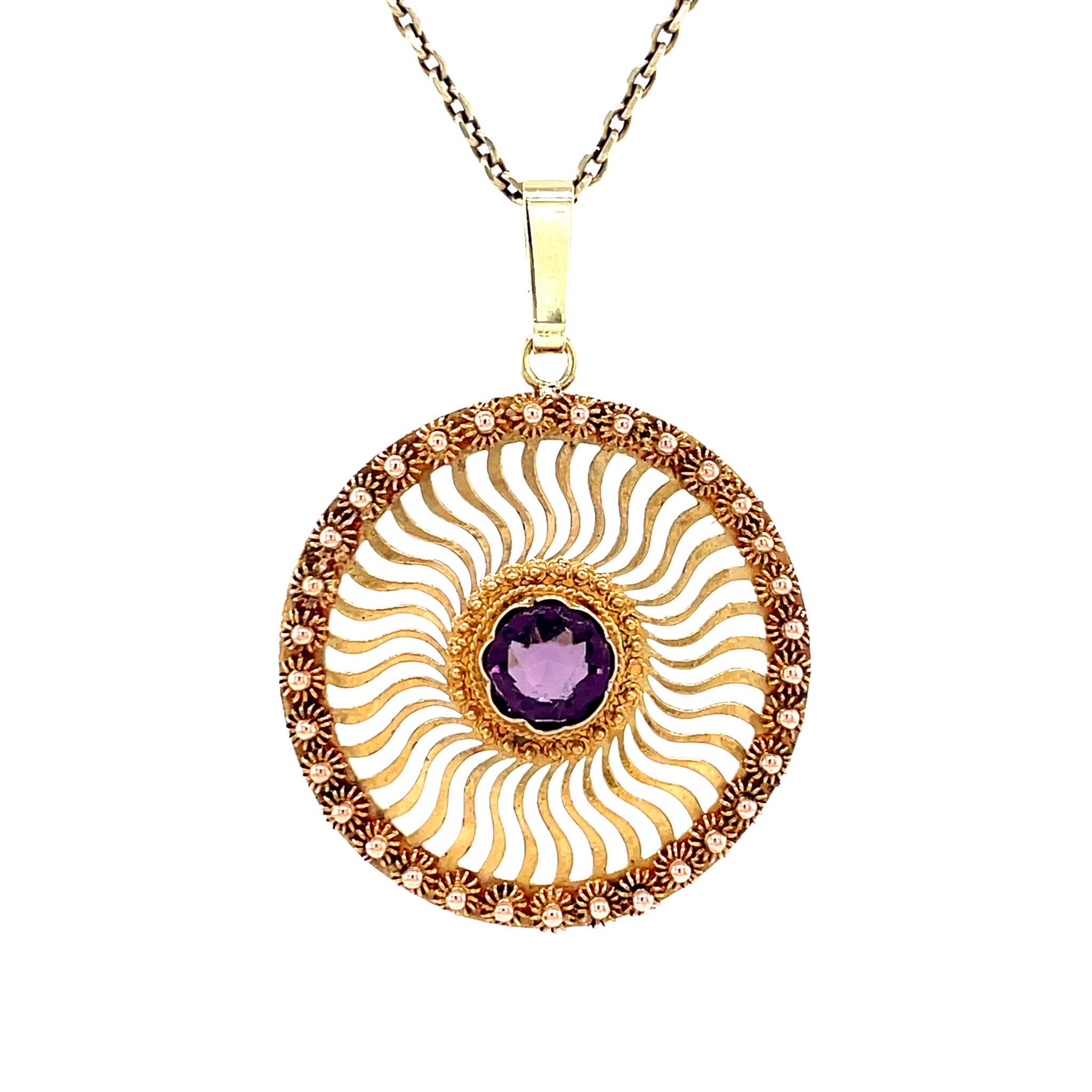 Vintage gold pendant with a colored stone, 14 kt