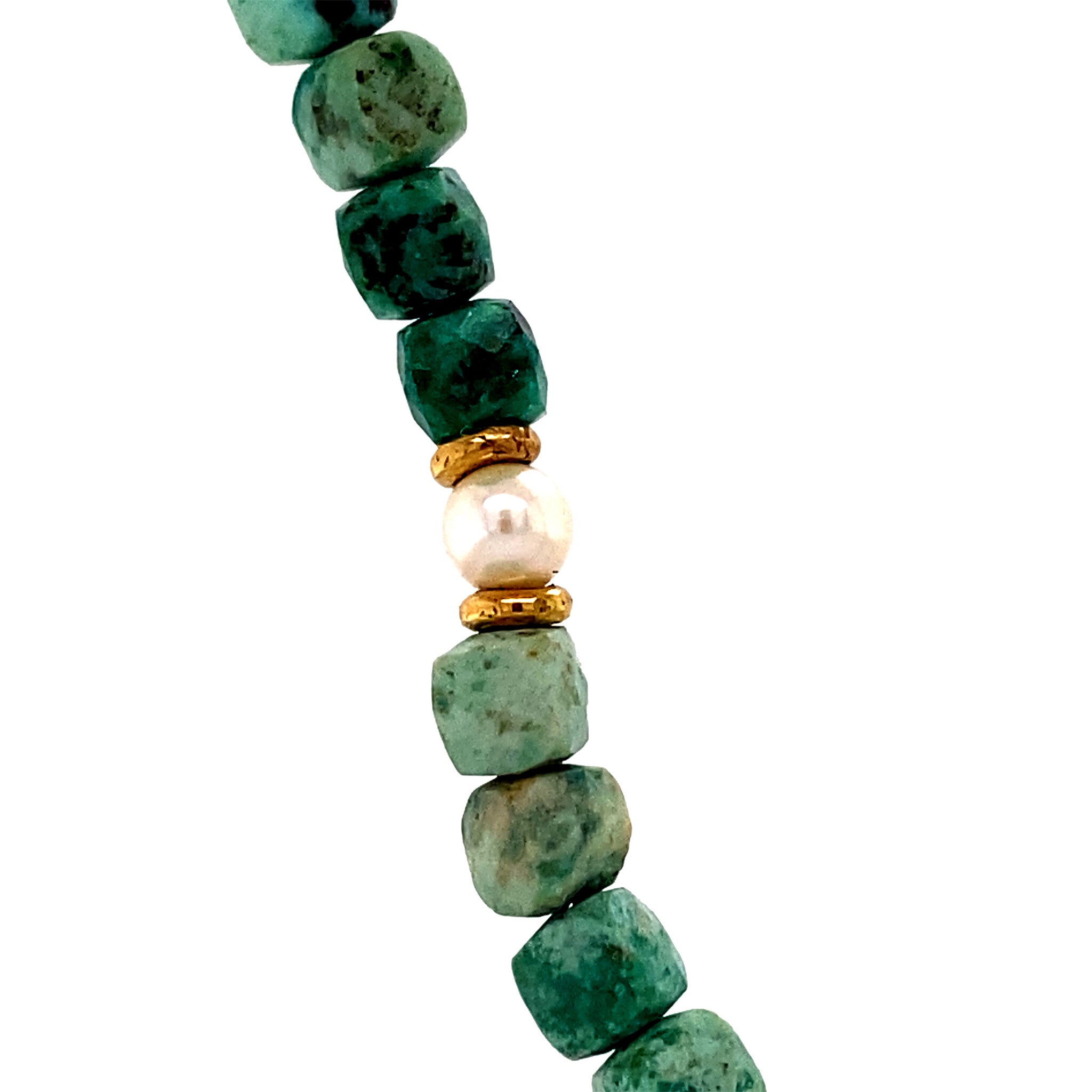Turquoise necklace with pearl and 14 kt gold clasp