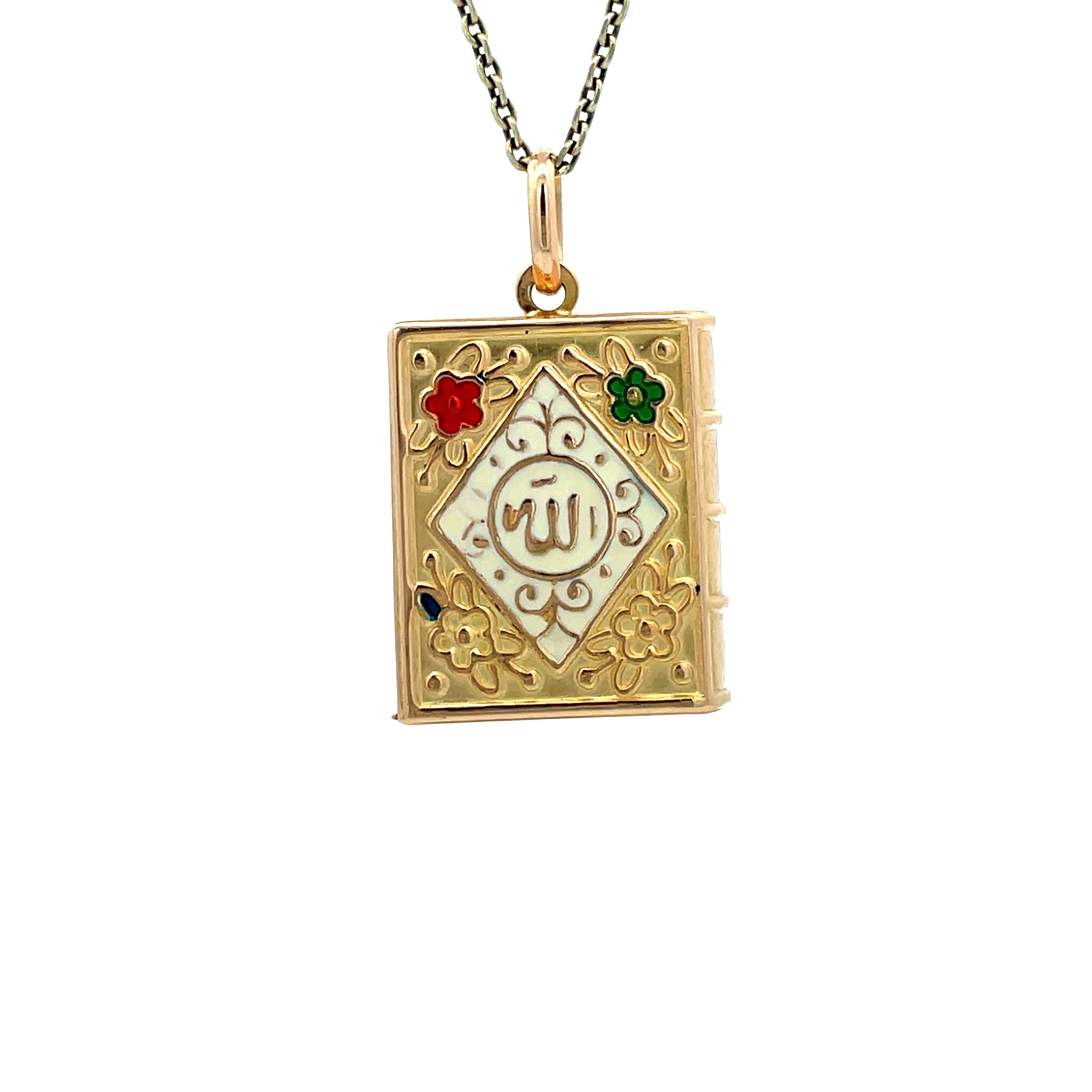 Gouden vintage boek hanger met emaille 18 krt