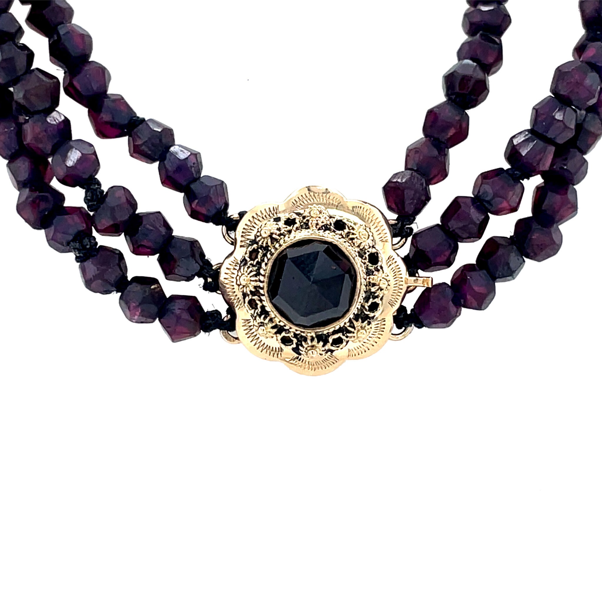 Vintage garnet necklace with gold clasp 14 kt