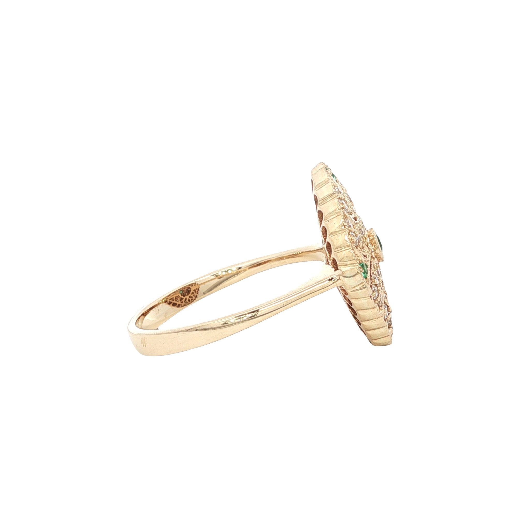 14 kt gold ring with emerald and diamond