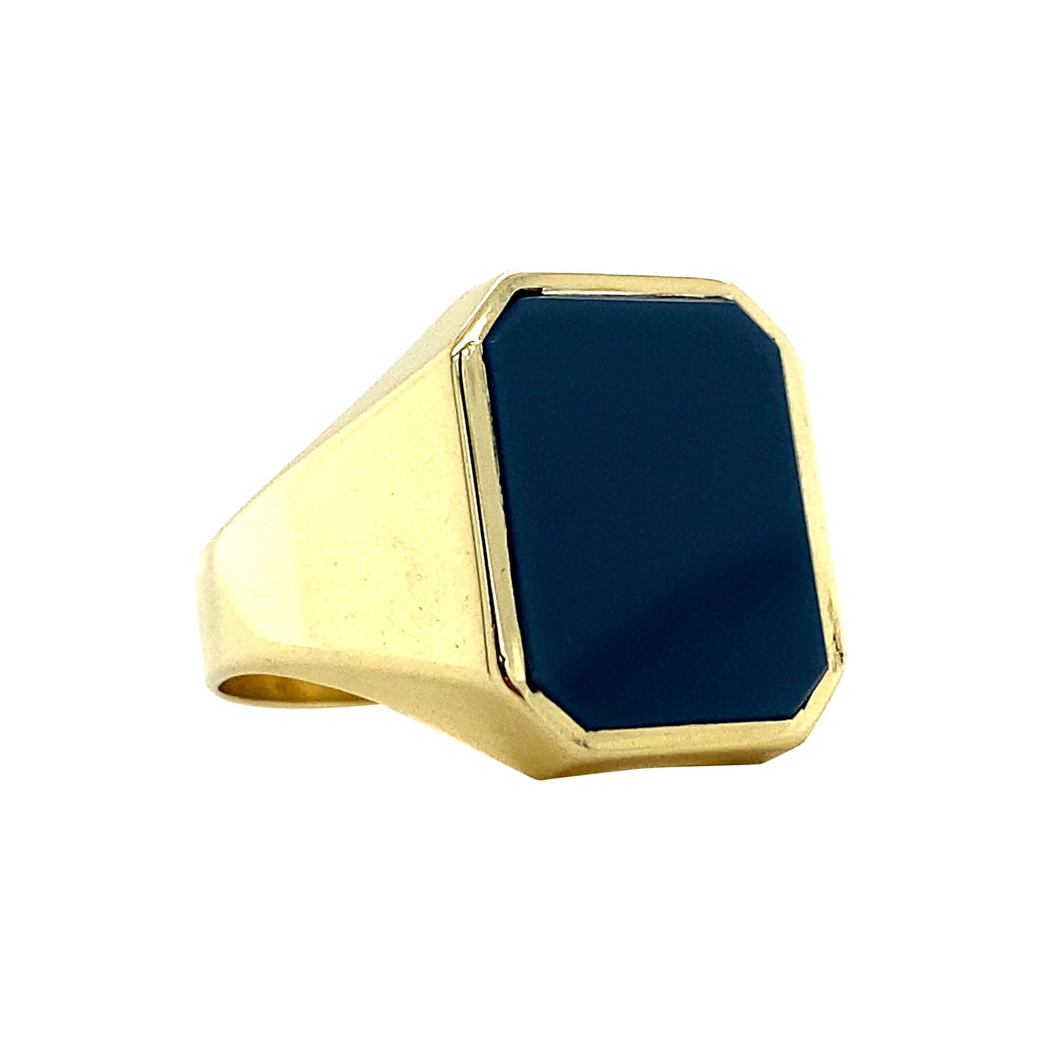 Gold signet ring with blue layer stone 14 krt