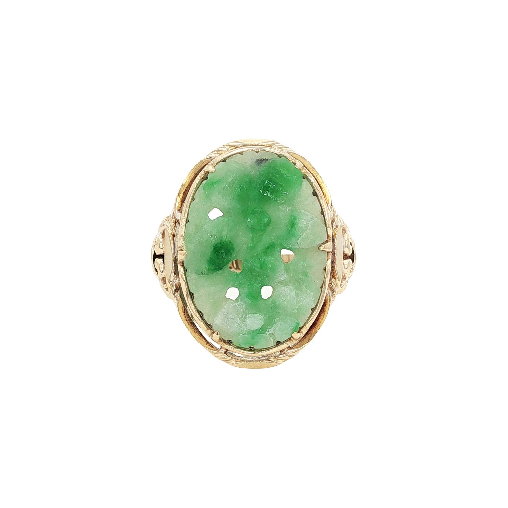 Gouden vintage ring met jade 14 kt
