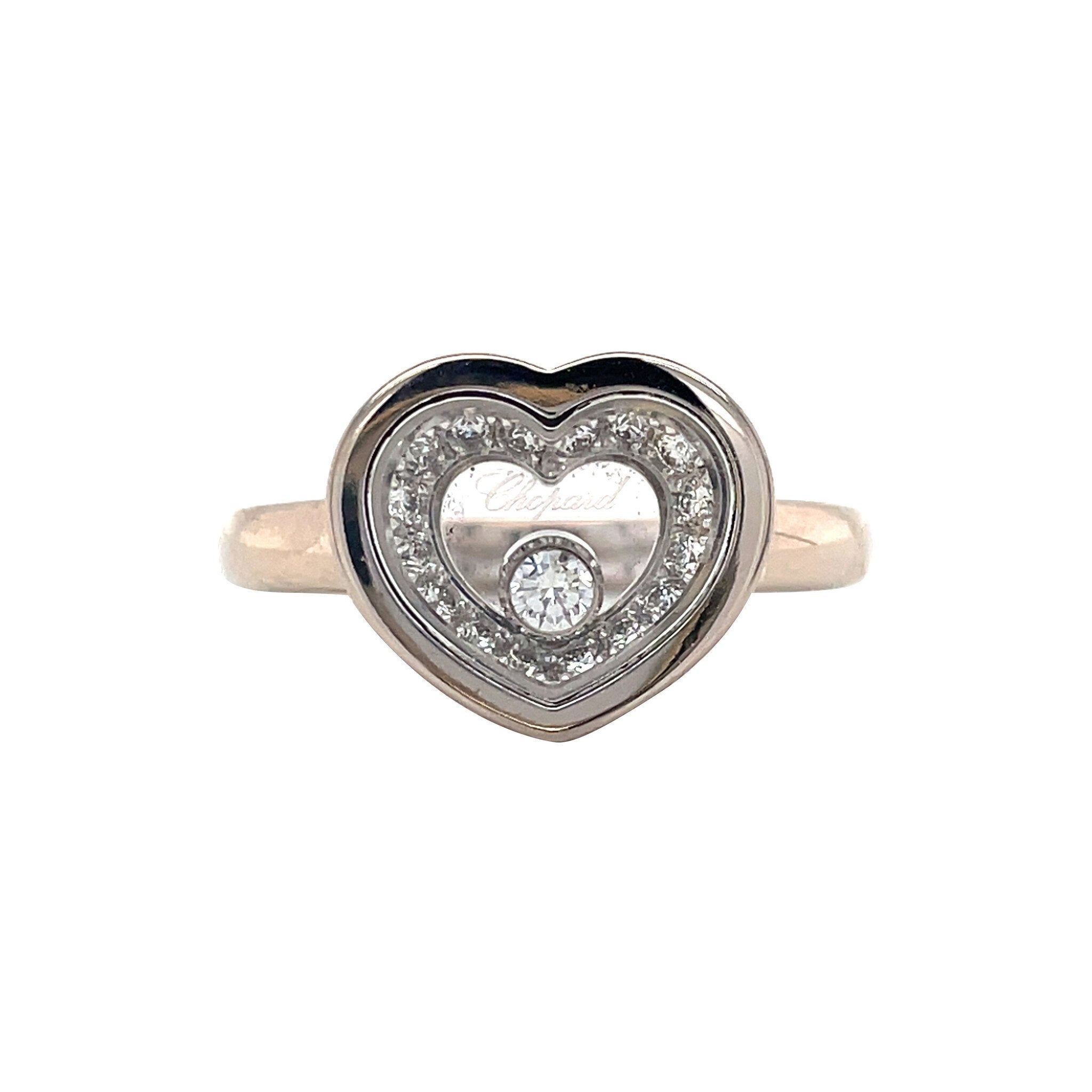 Vintage white-gold Chopard Happy Diamonds ring with diamond, 18 kt