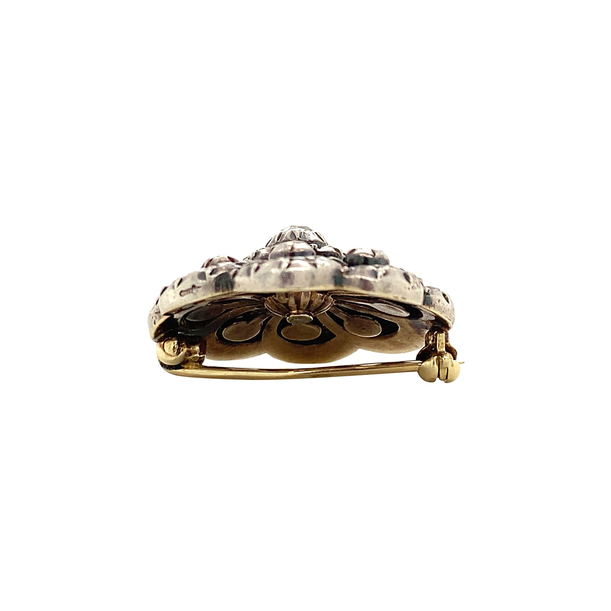 Gouden entourage broche met roosdiamant 14 krt/925