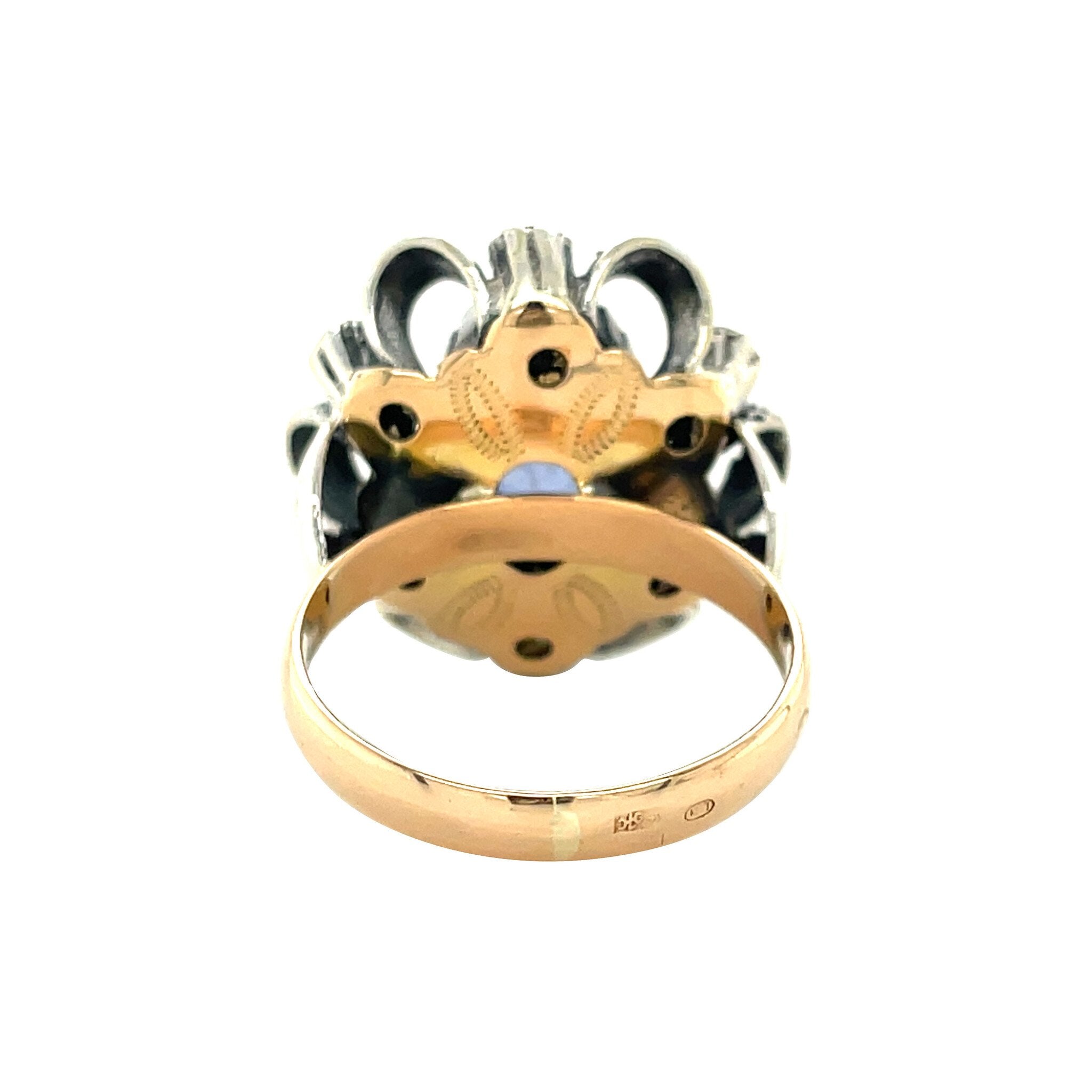 Gouden vintage ring met saffier en roosdiamant 14 kt/925