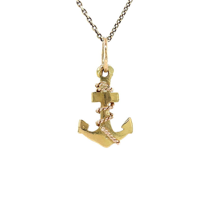 Gouden vintage anker hanger 14 krt