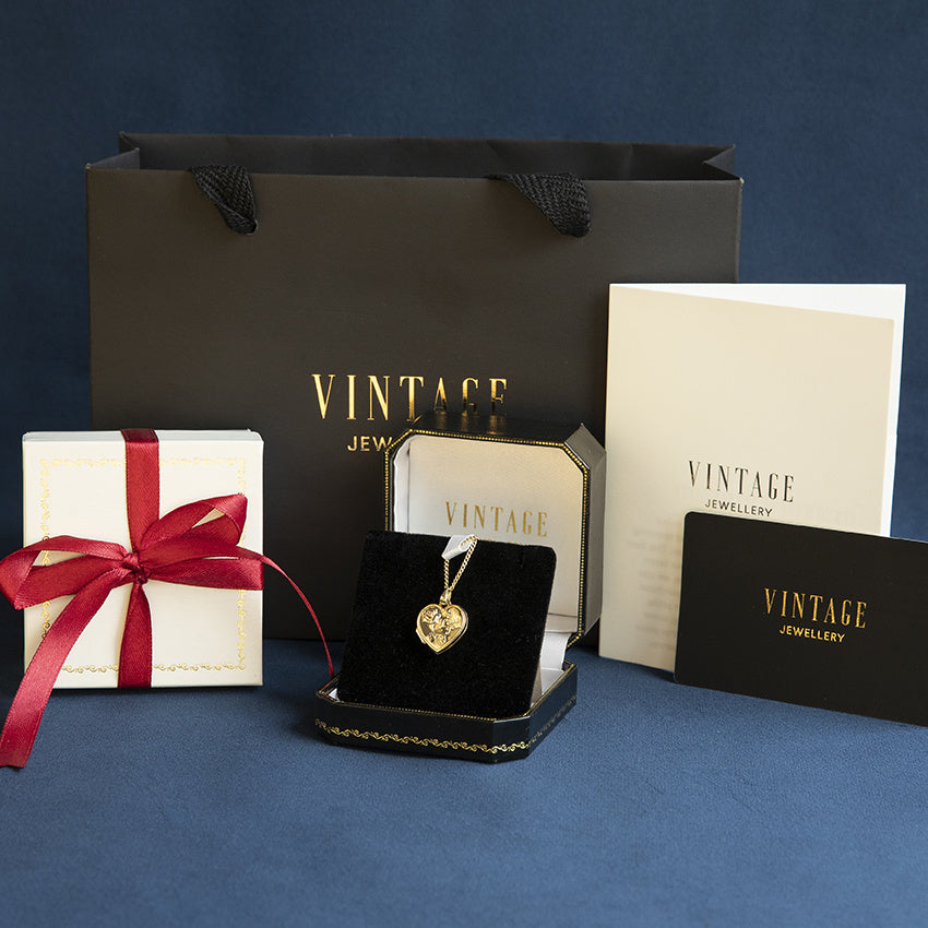 Gouden vintage hart medaillon met gravure 14 kt