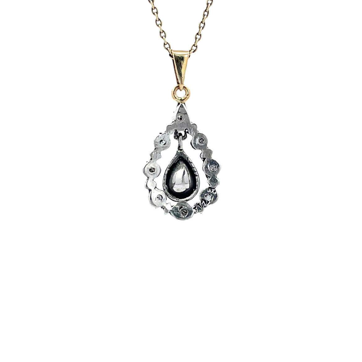 Gold vintage pendant with sapphire and rose diamond 14 kt/925