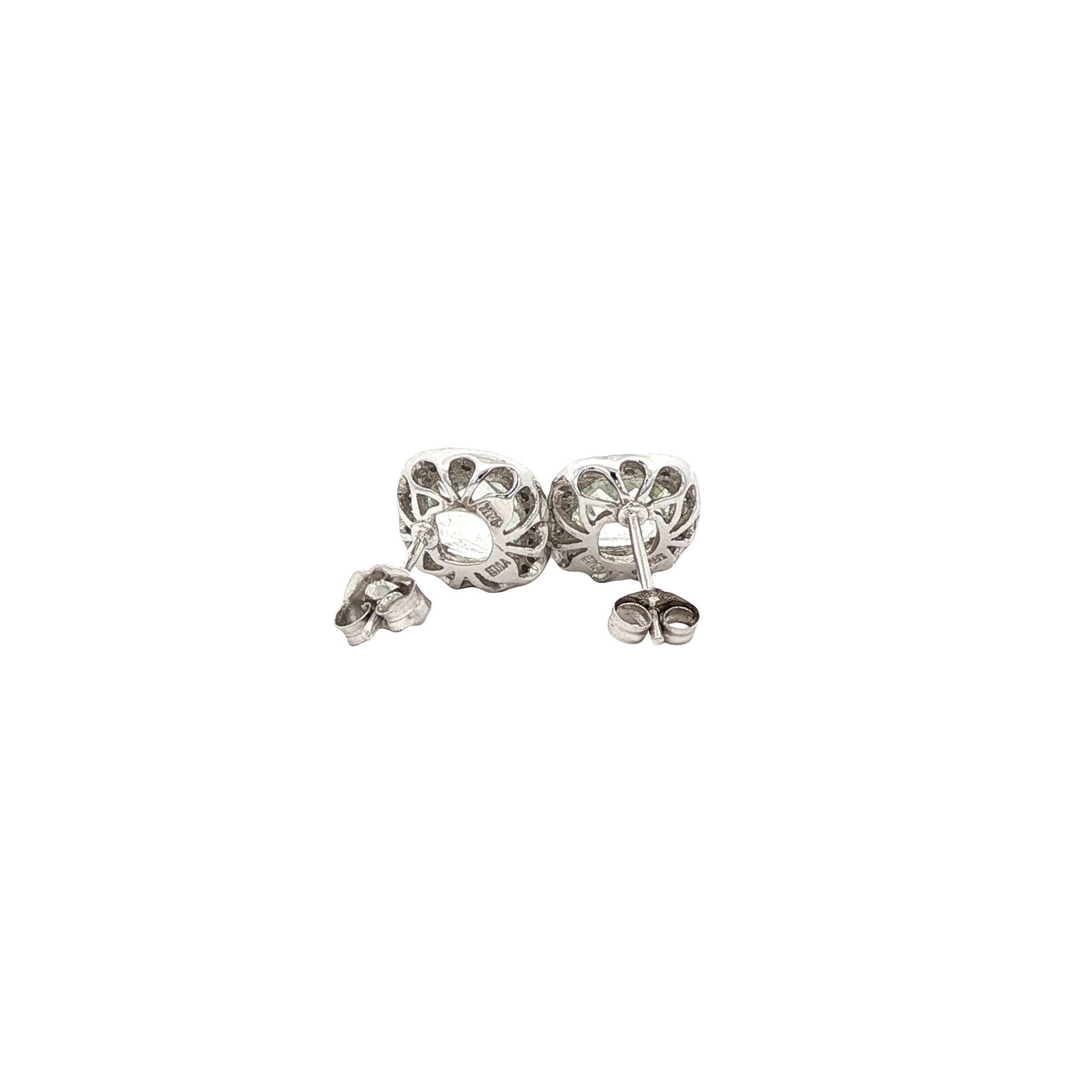 Vintage 14 kt white gold stud earrings with prasiolite and diamond.
