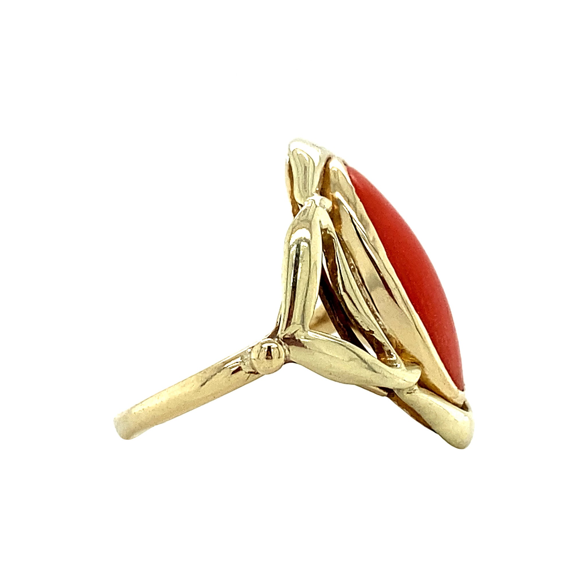 Gouden ring met bloedkoraal 14 krt