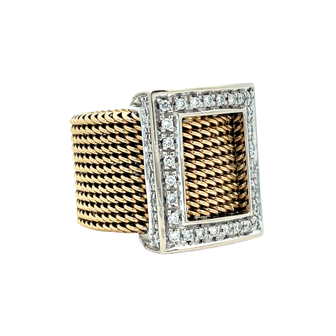Two-tone vintage 18 kt gold ring with diamond
