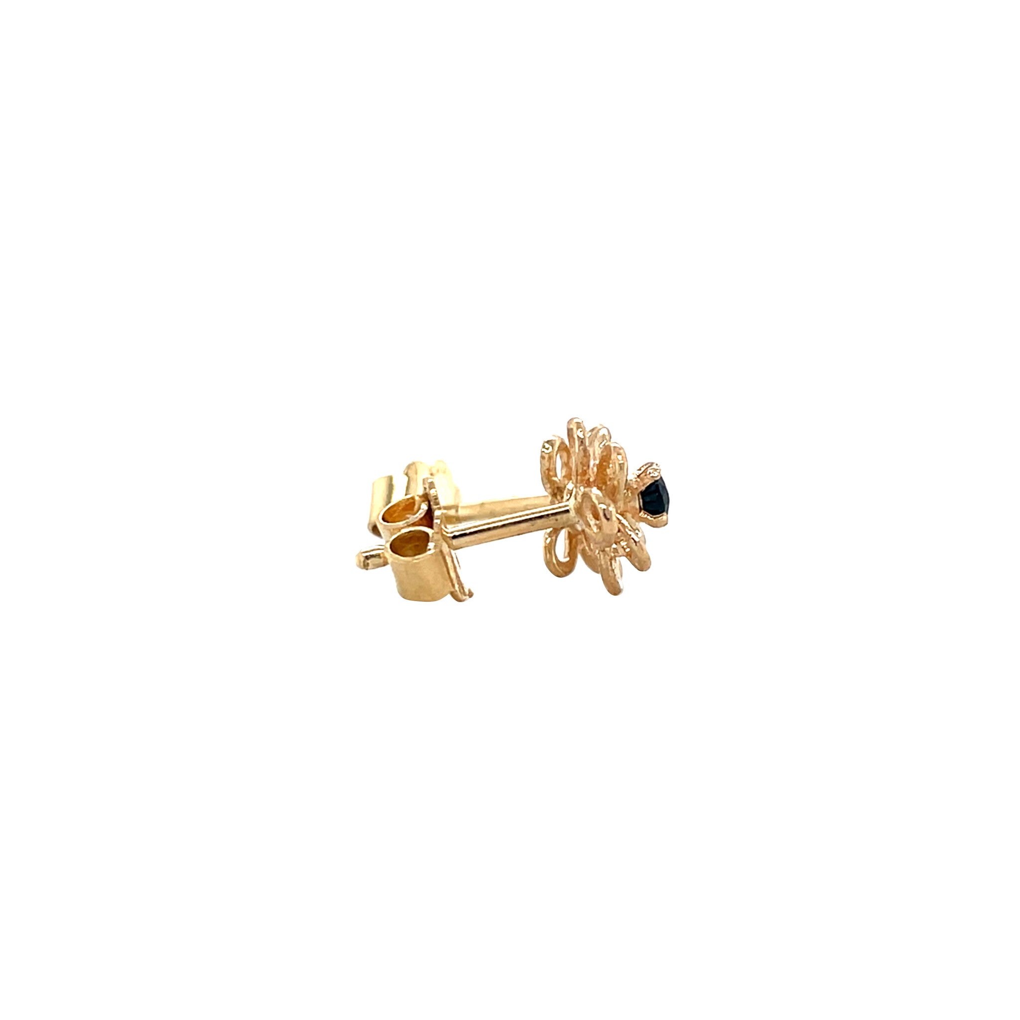 Gouden vintage bloem oorstekers met saffier 18 krt