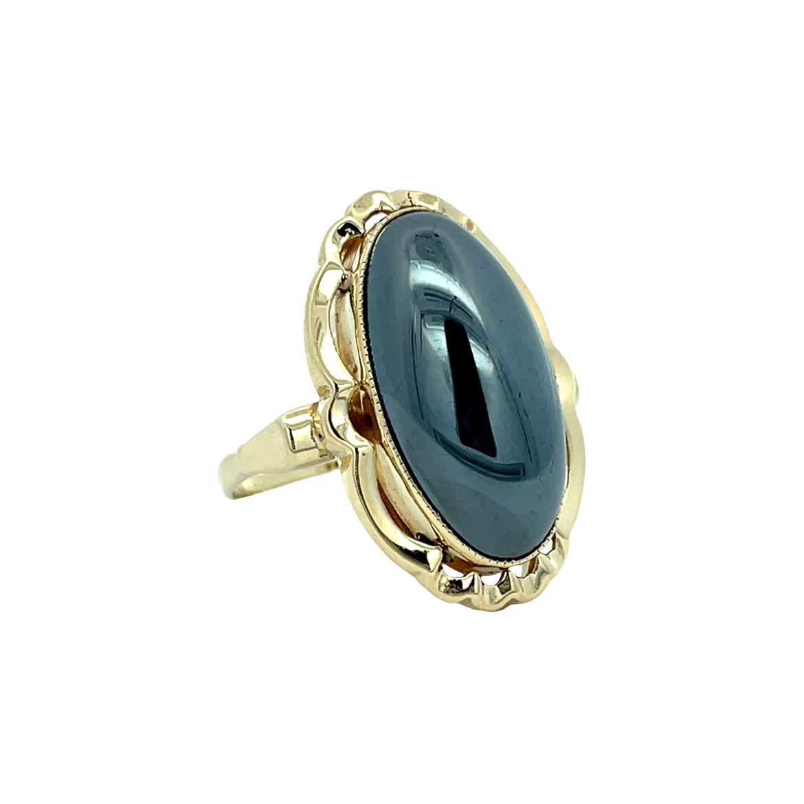 Gold vintage ring with hematite 14 kt