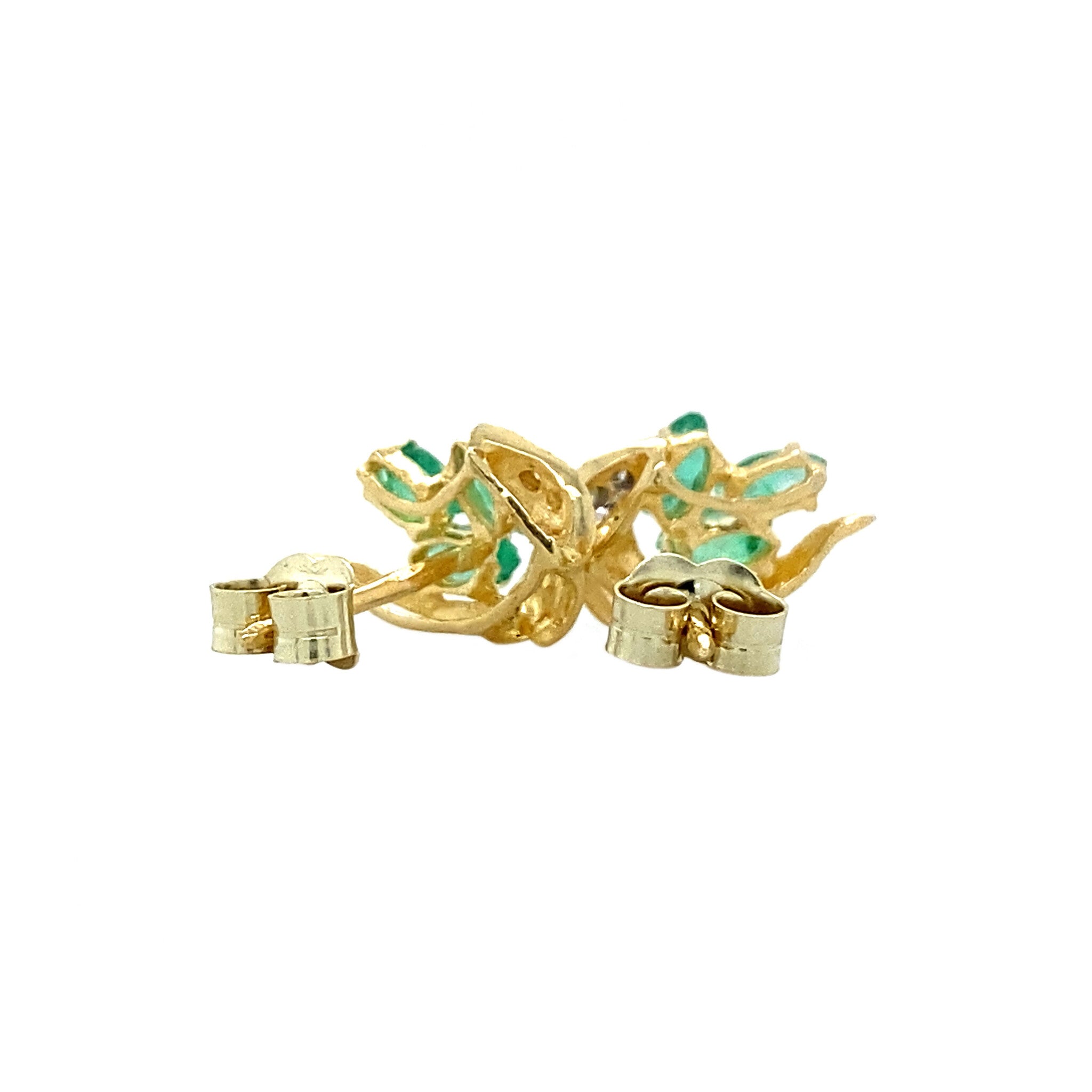 Bicolour gold ear studs with emerald and zirconia 14 crt.