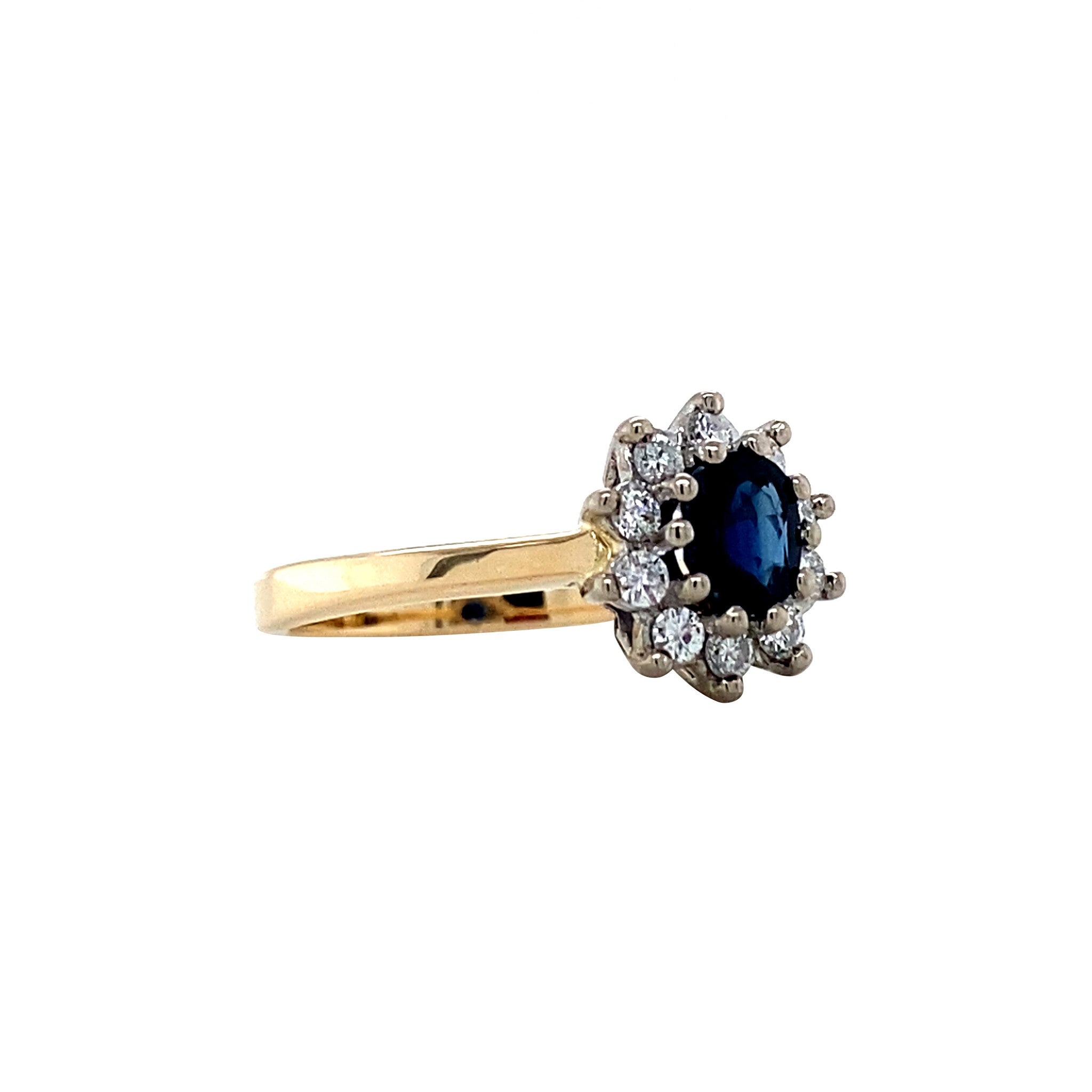 Gouden ring met saffier en diamant 14 krt