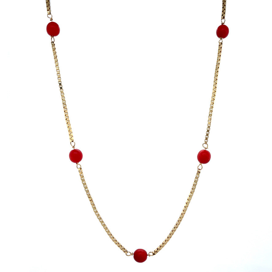 Gold vintage Venetian necklace with blood coral, 14 kt