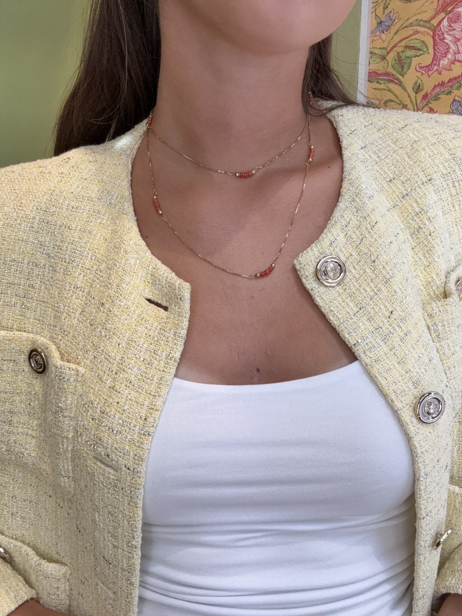 Gold necklace with blood coral 14 carat