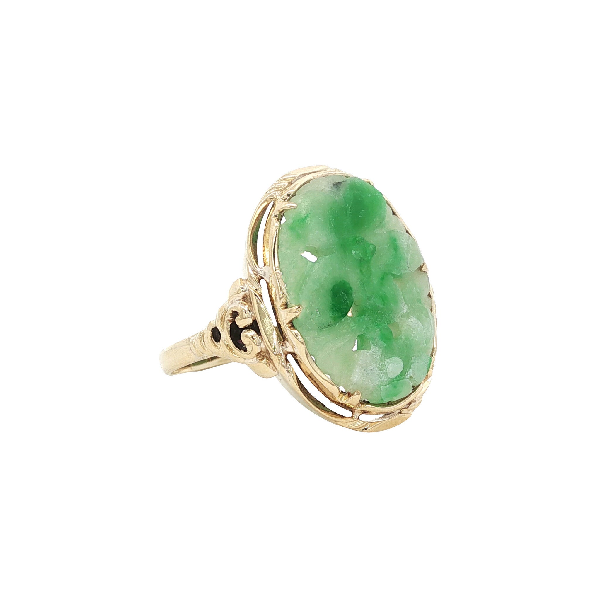 Gouden vintage ring met jade 14 kt
