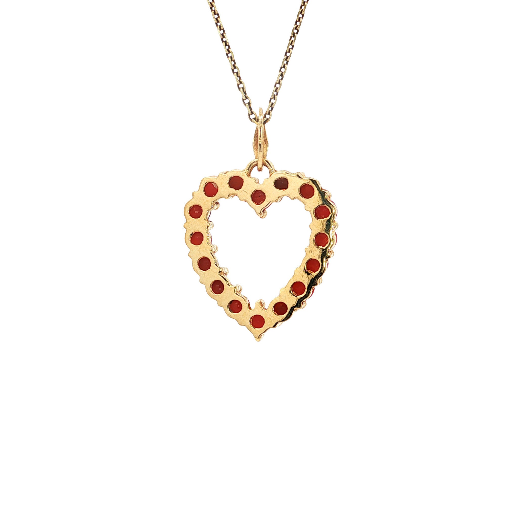 Gouden vintage hart hanger met bloedkoraal 18 kt