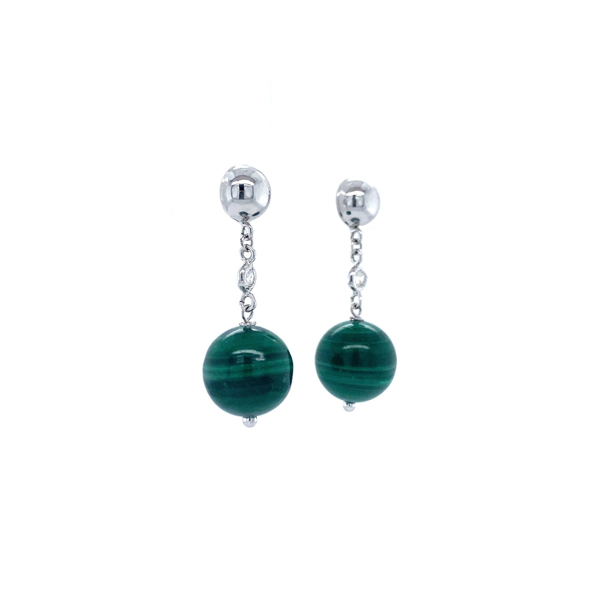 Gouden oorstekers met diamant en malachiet 18 krt