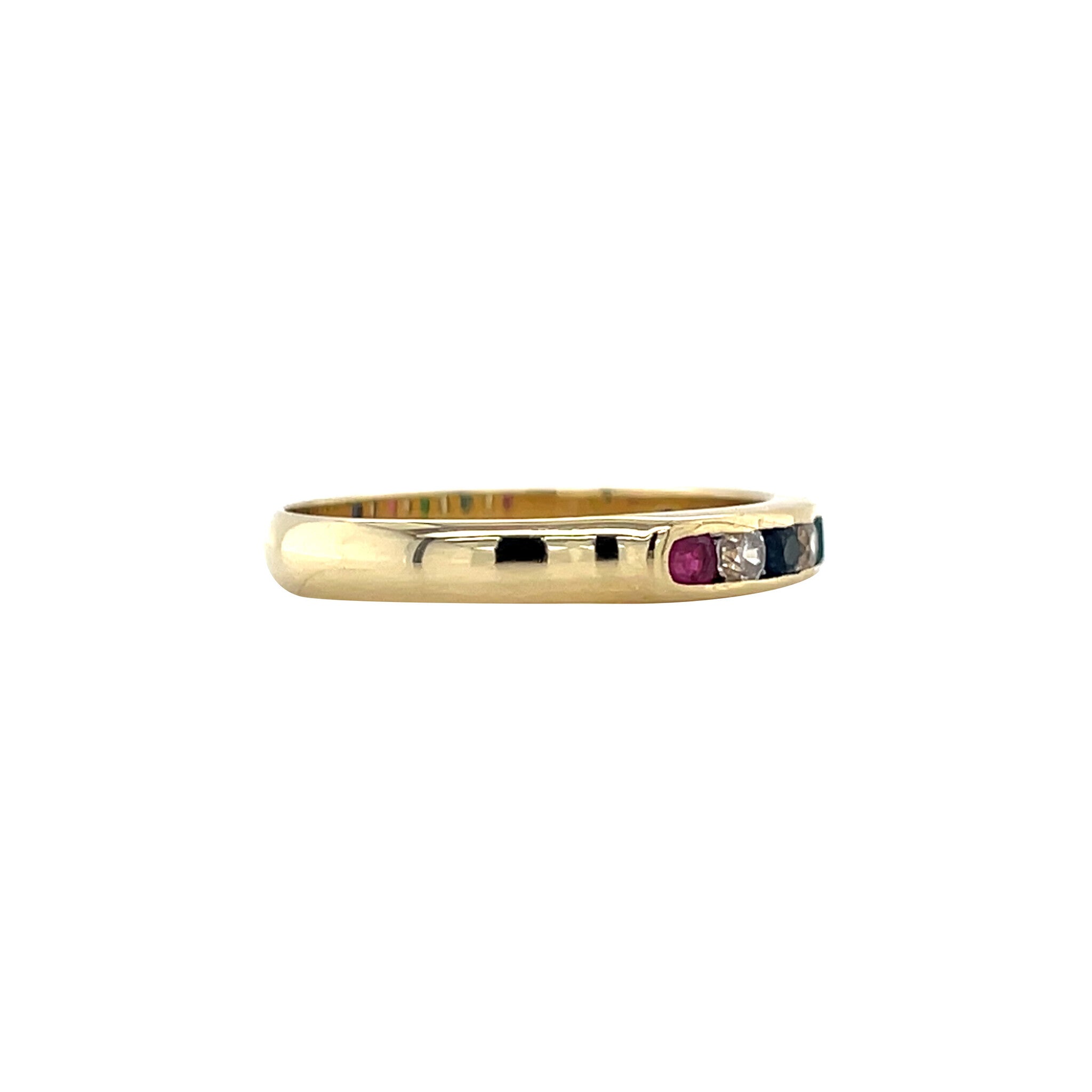 Vintage gold multi-stone ring with ruby, sapphire, agate and zirconia, 14 kt
