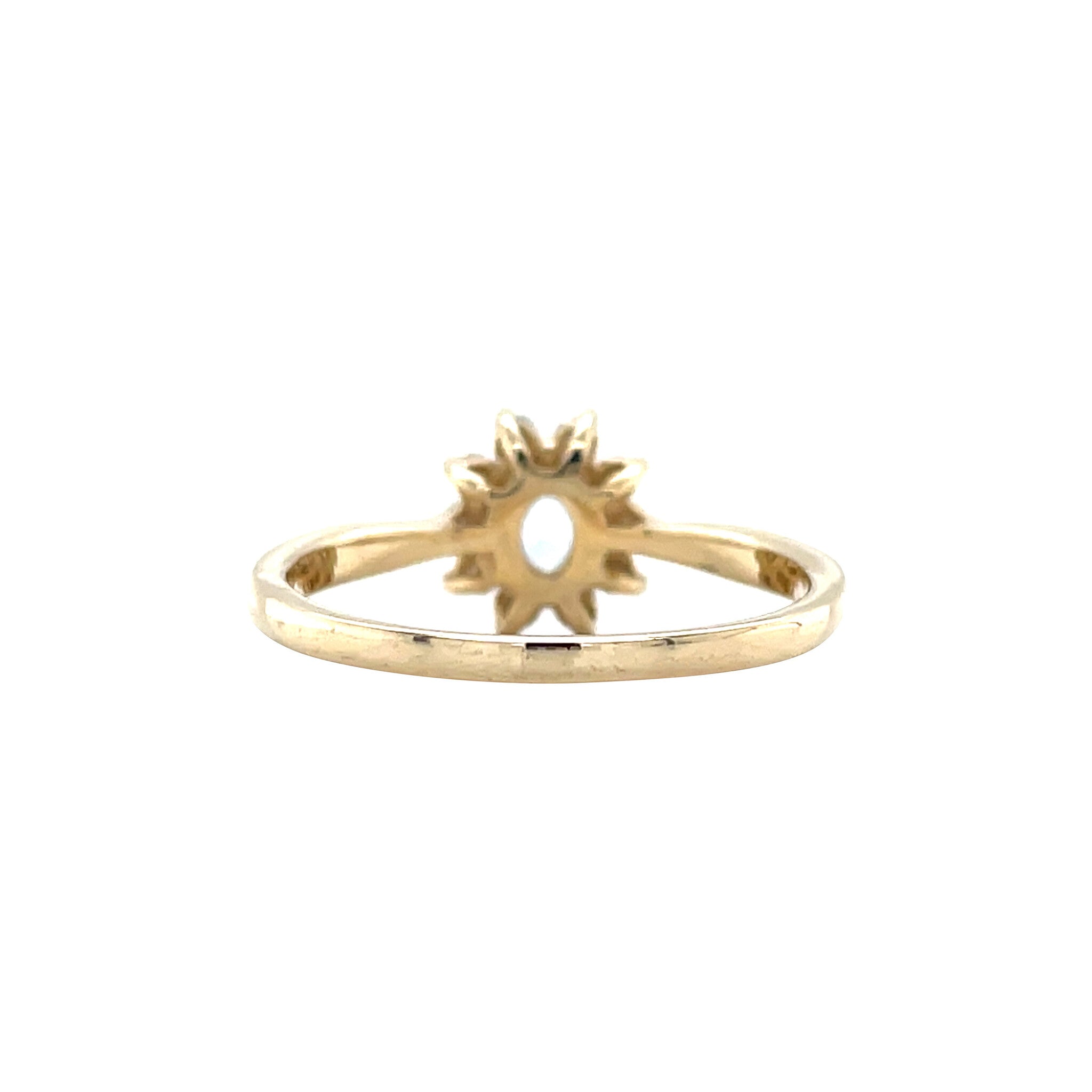 Gouden entourage ring met aquamarijn en diamant 14 krt