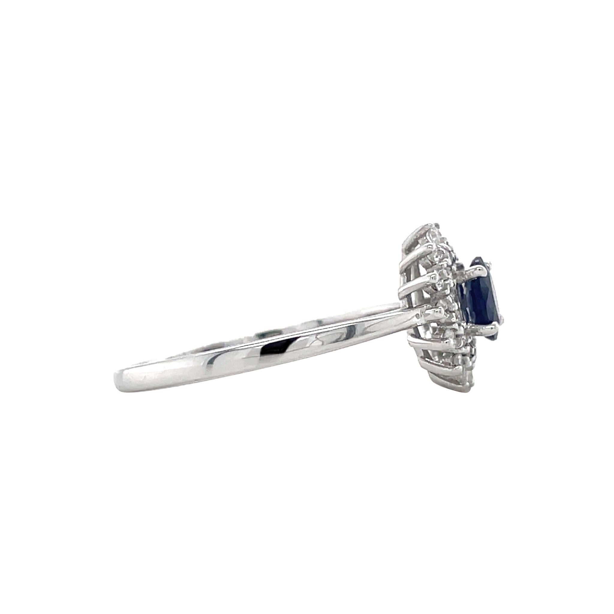 Witgouden vintage entourage ring met saffier en diamant 14 krt
