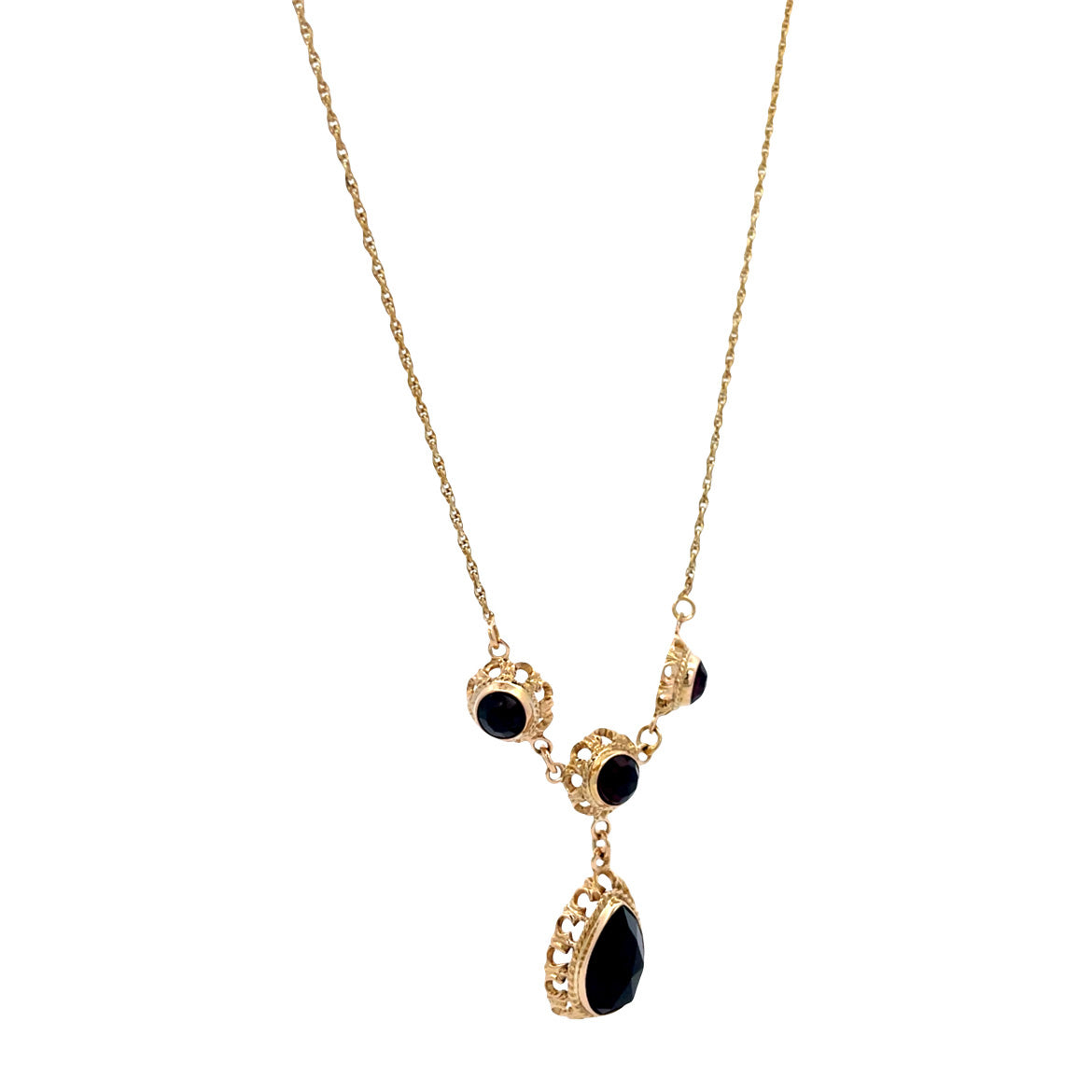 Gouden vintage koord collier met granaat 14 kt