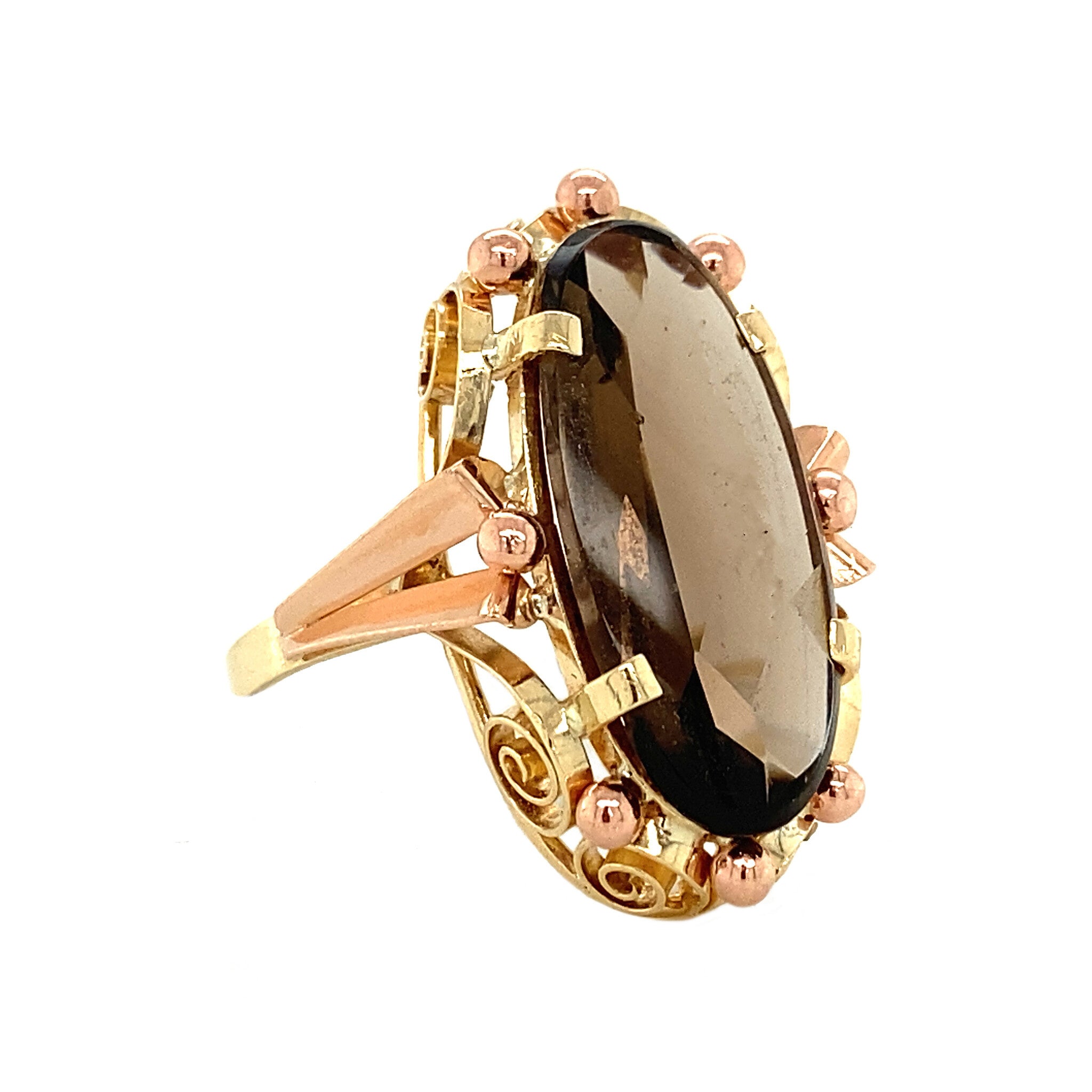 Gold ring with smoky topaz 14 krt