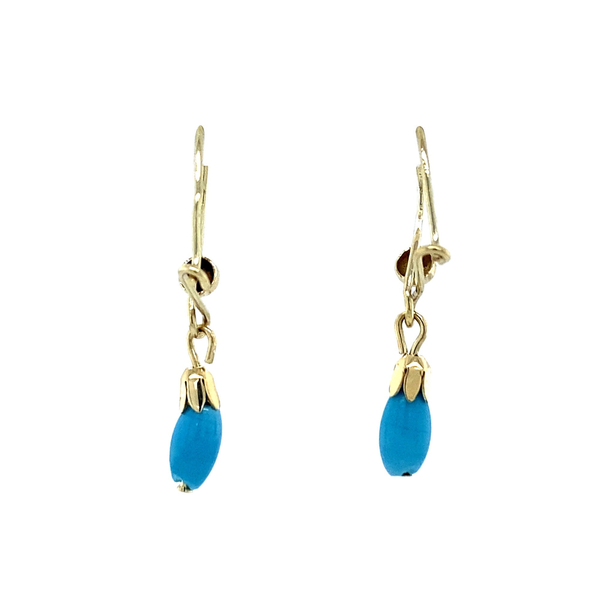 Gouden vintage oorhangers met kleursteen 14 krt