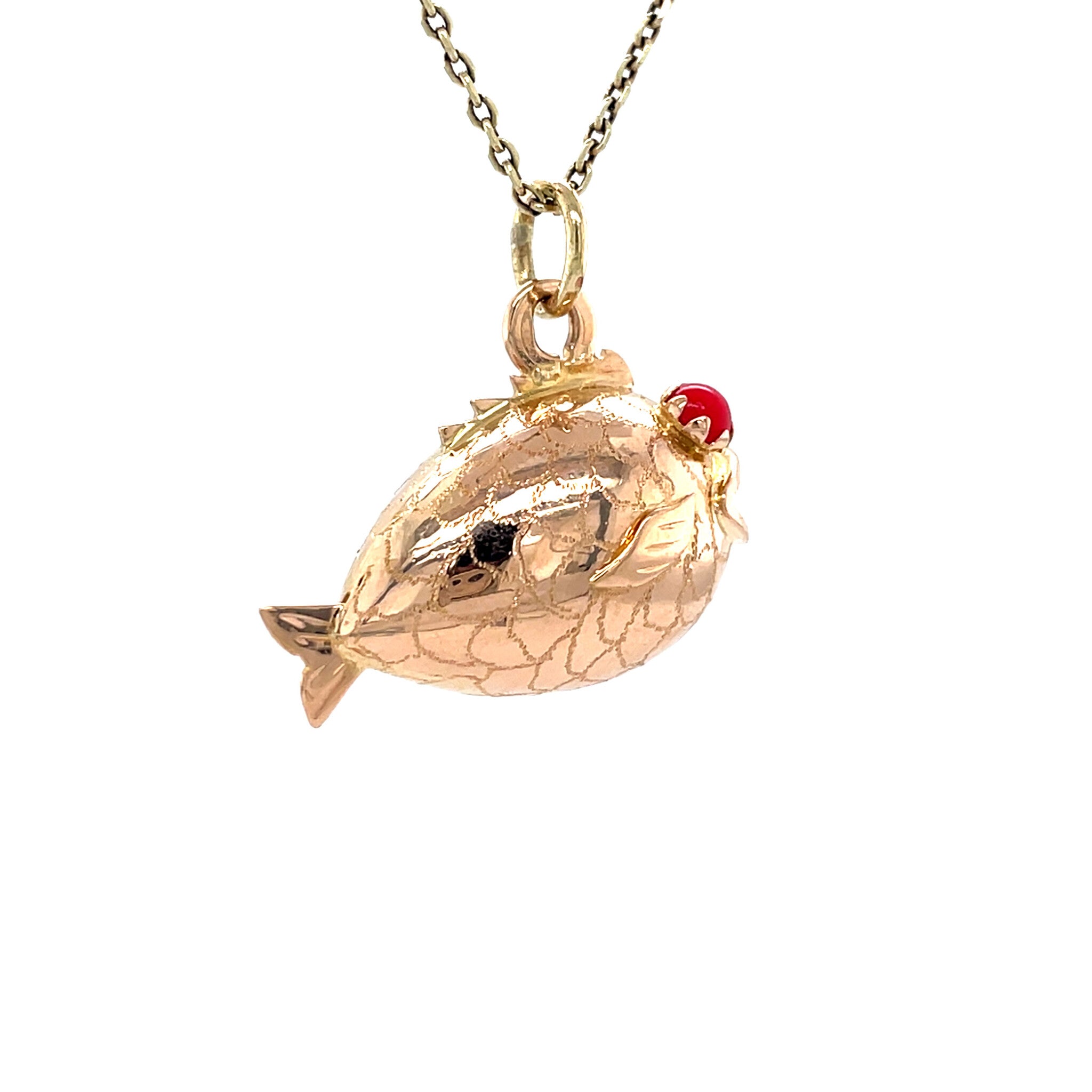 Roségouden vintage vis hanger met kleursteen 14 krt