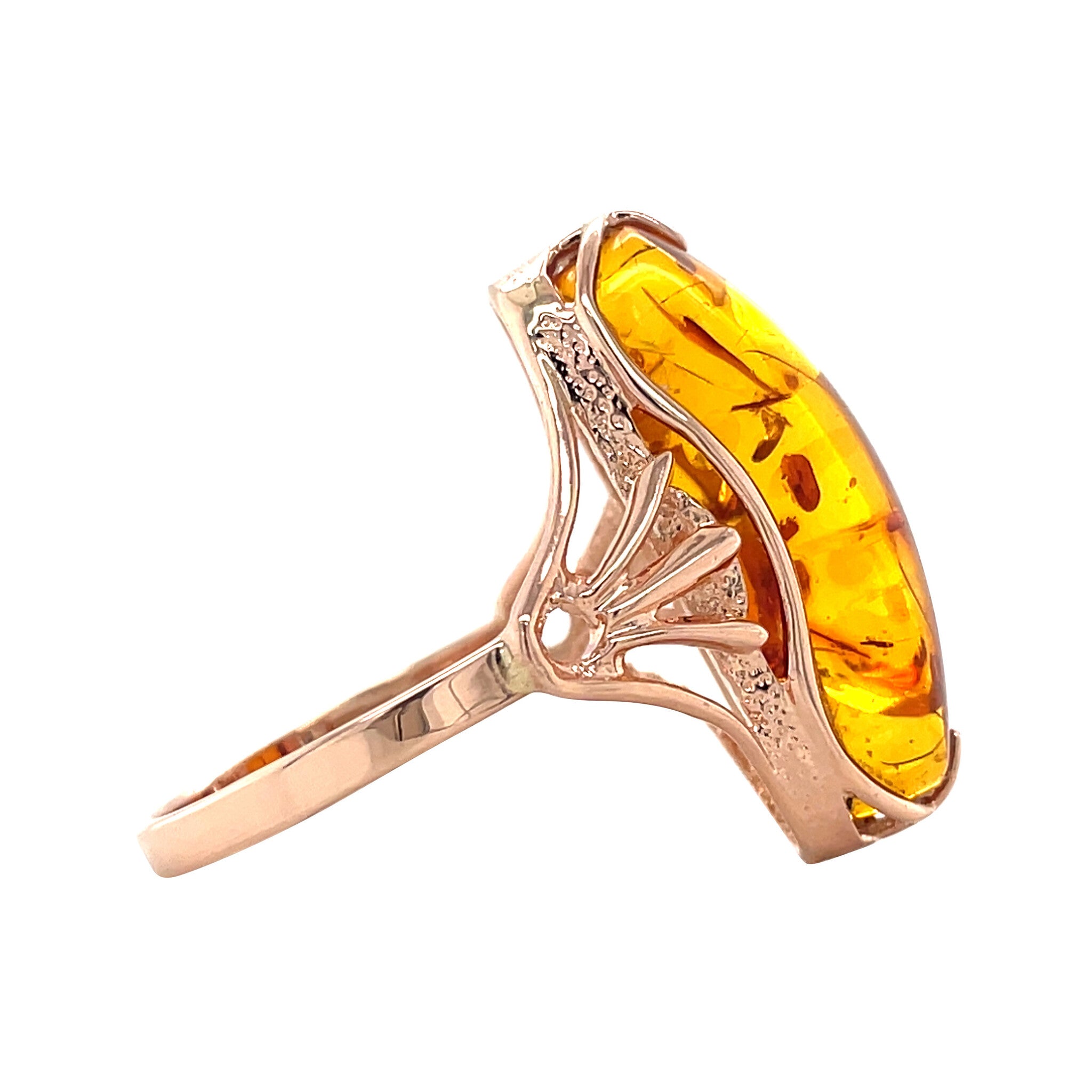 Roségouden vintage ring met heated amber 14 krt