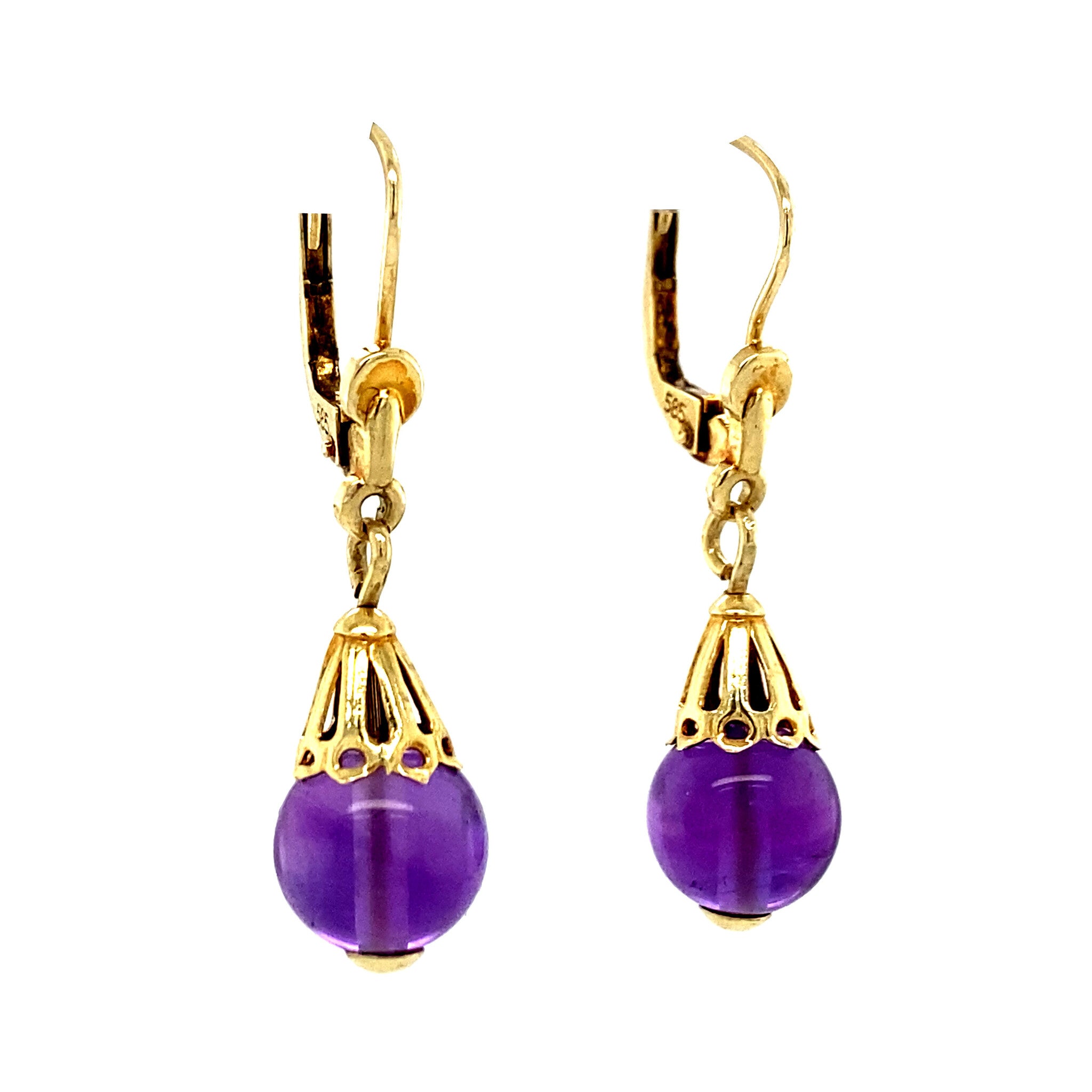 14 kt gold earrings with amethyst