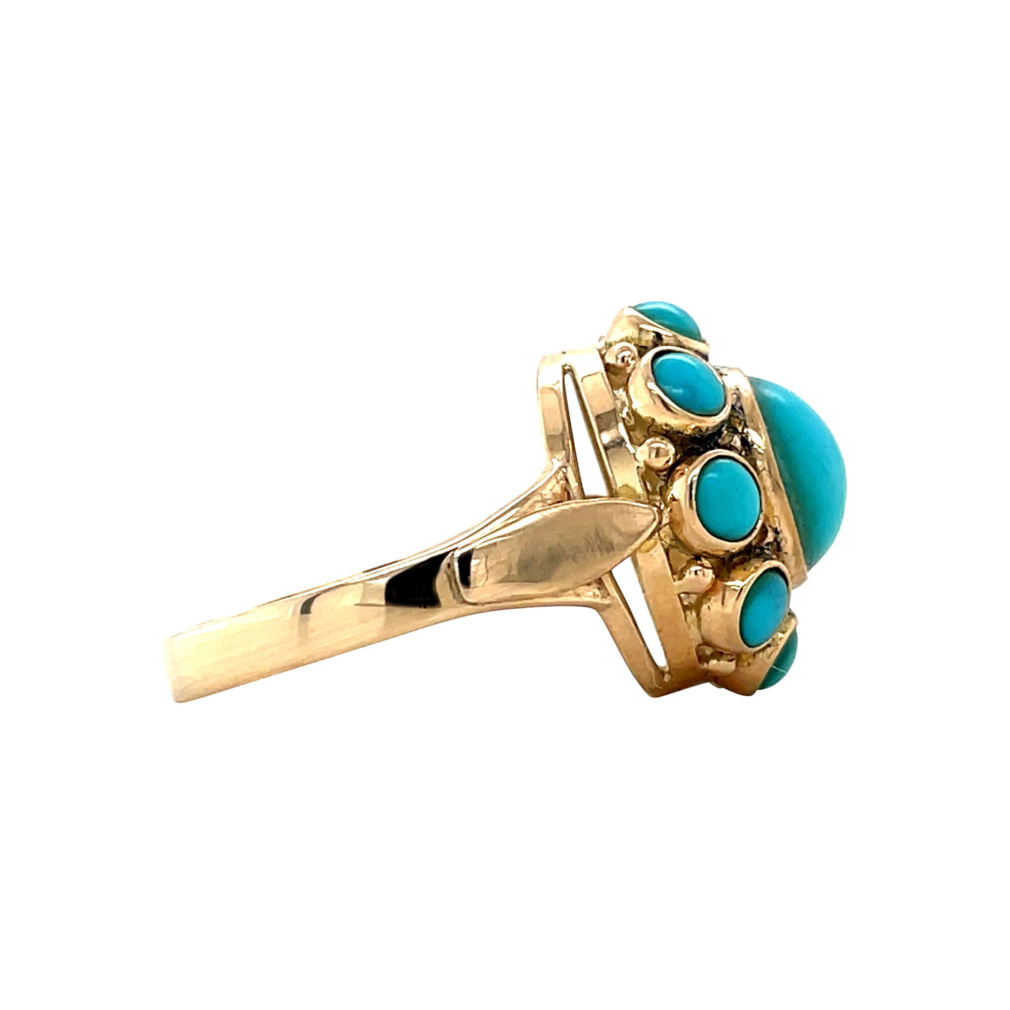 Gouden vintage entourage ring met turkoois 14 krt