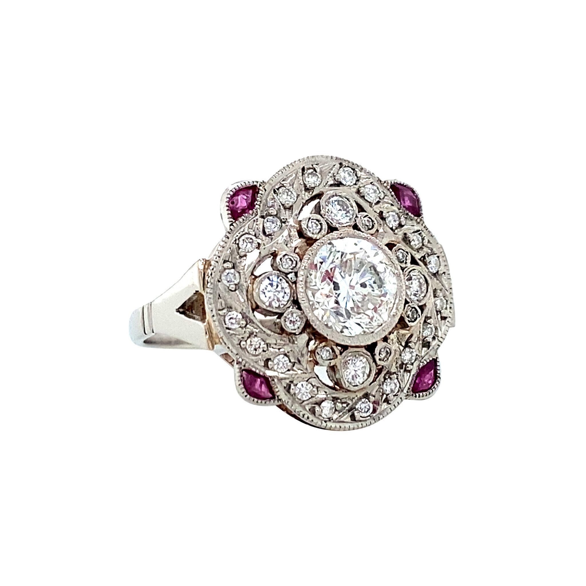 Platina prinsessen ring met diamant en robijn 900