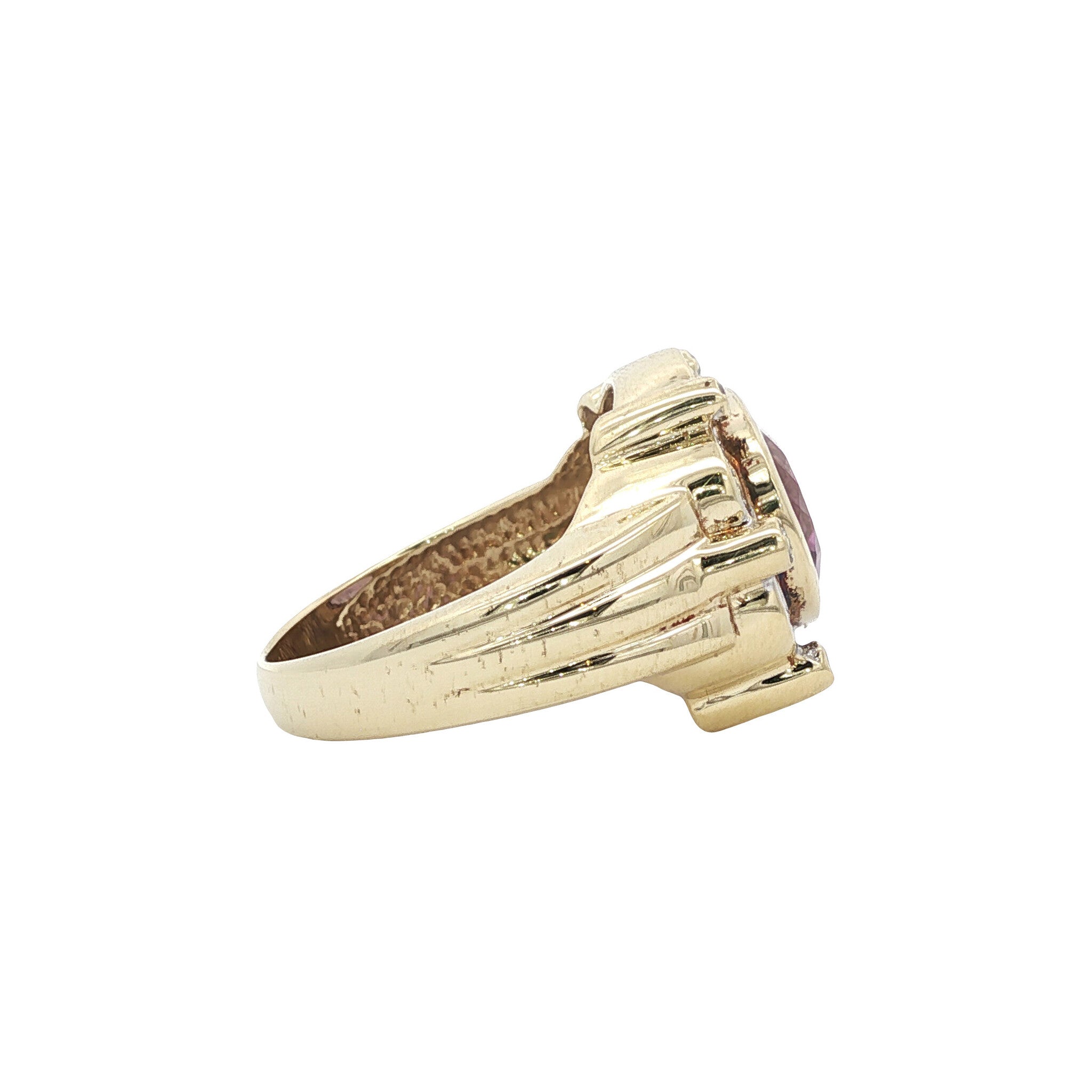 Vintage entourage ring met amethist en diamant 8 kt