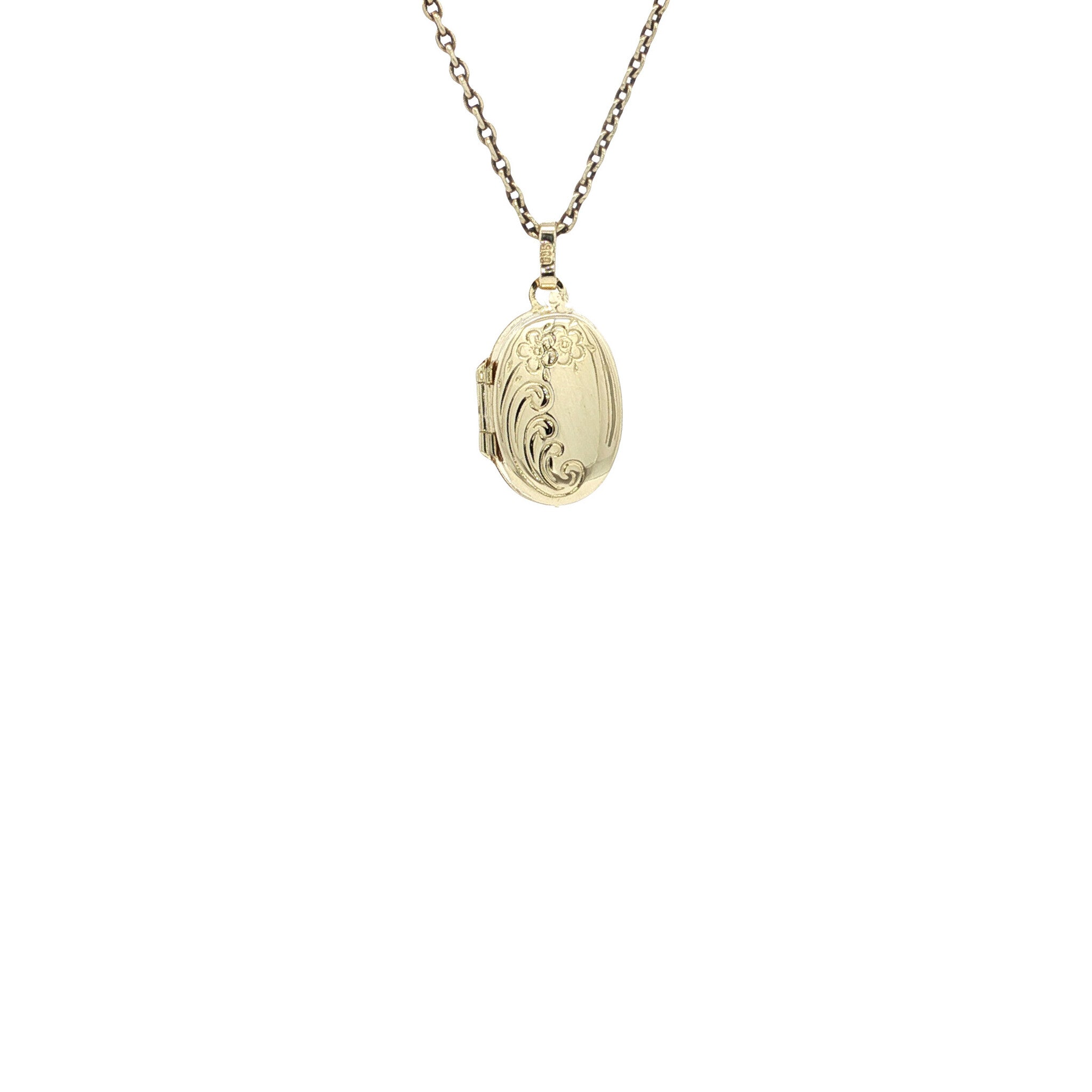 Gouden vintage medaillon met gravure 14 kt