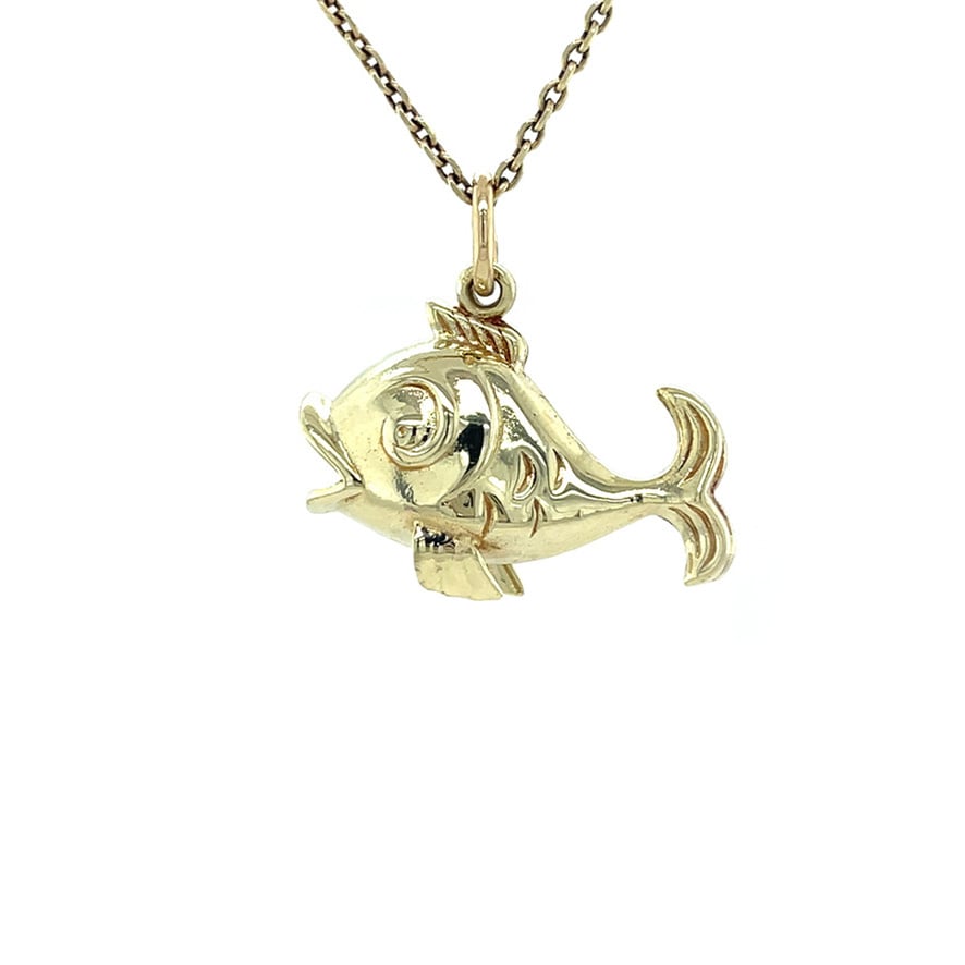 Golden vintage fish pendant 14 kt