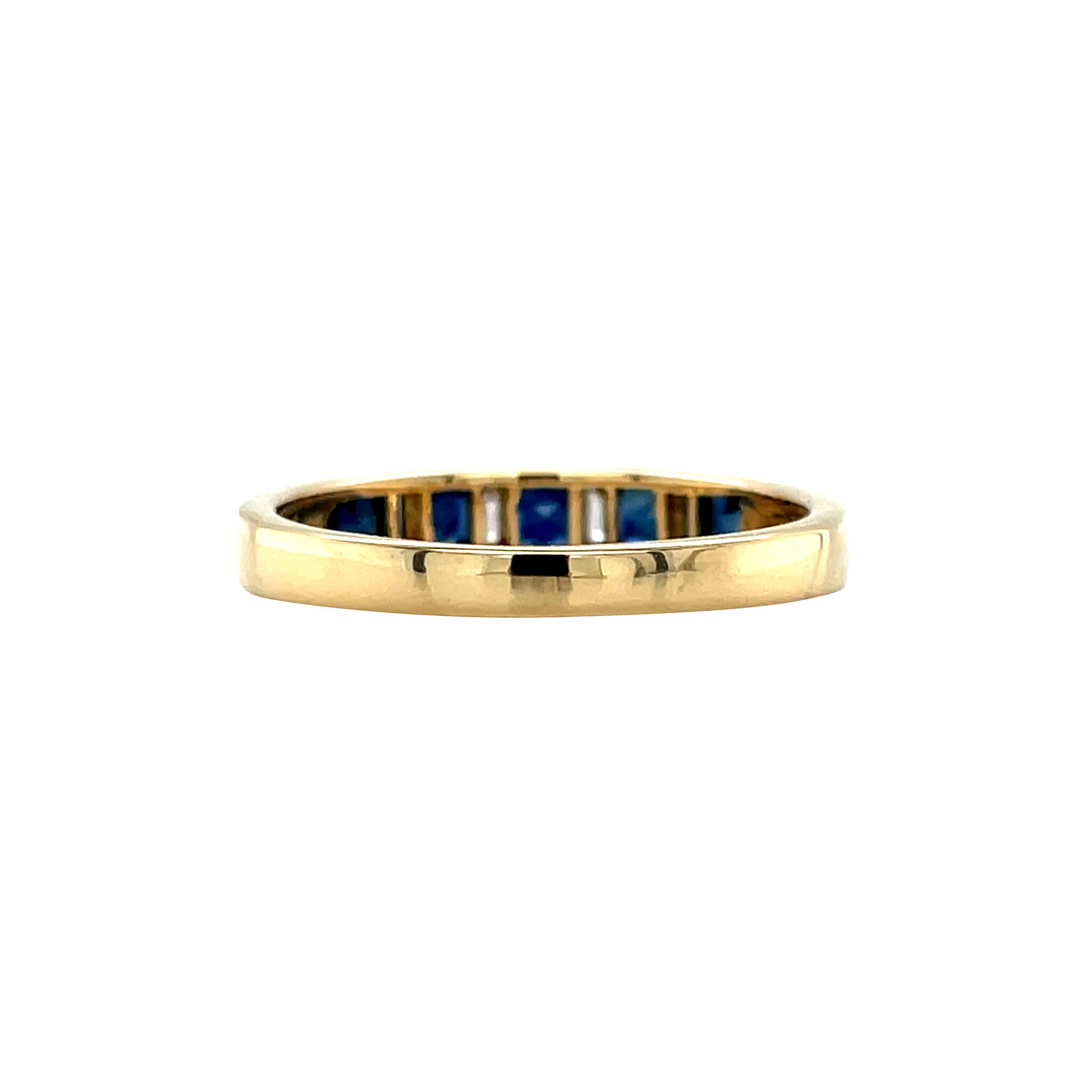 Gouden vintage memoire ring met saffier en diamant 18 krt