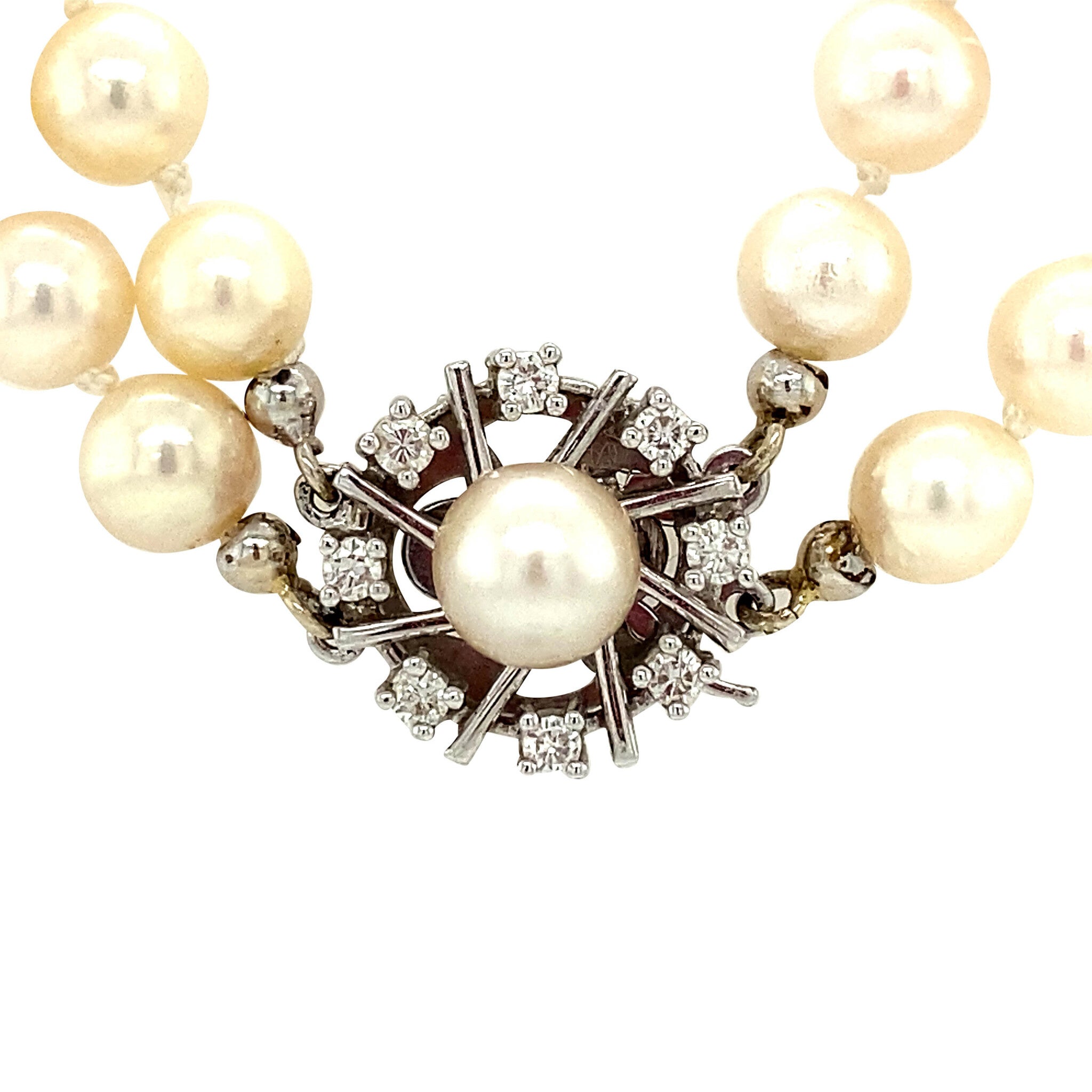 Parel collier met witgouden diamant sluiting 14 krt