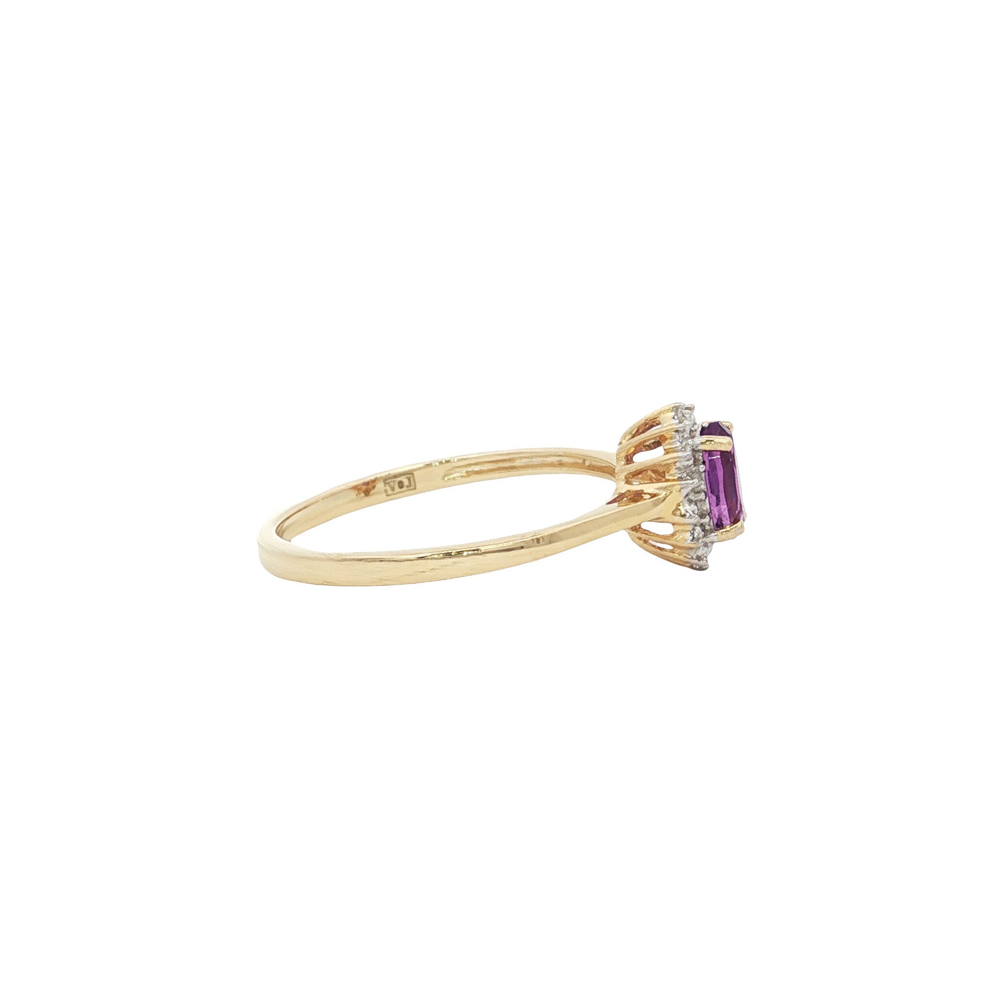 Ring with amethyst and diamond 9 kt