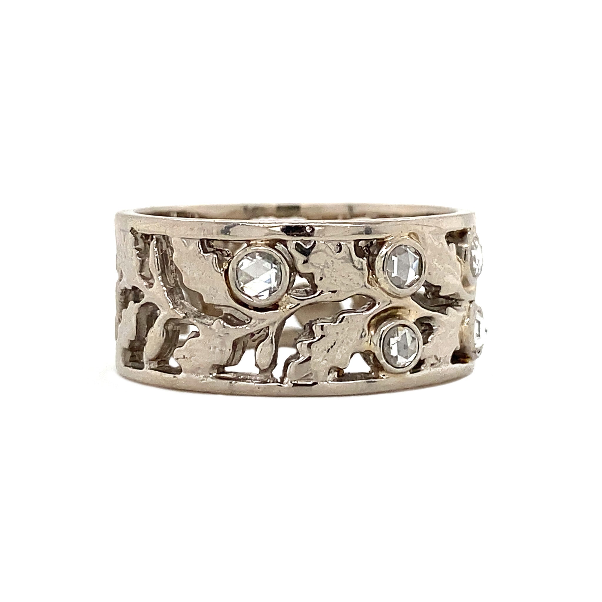 White gold ring with rose diamond, 18 kt