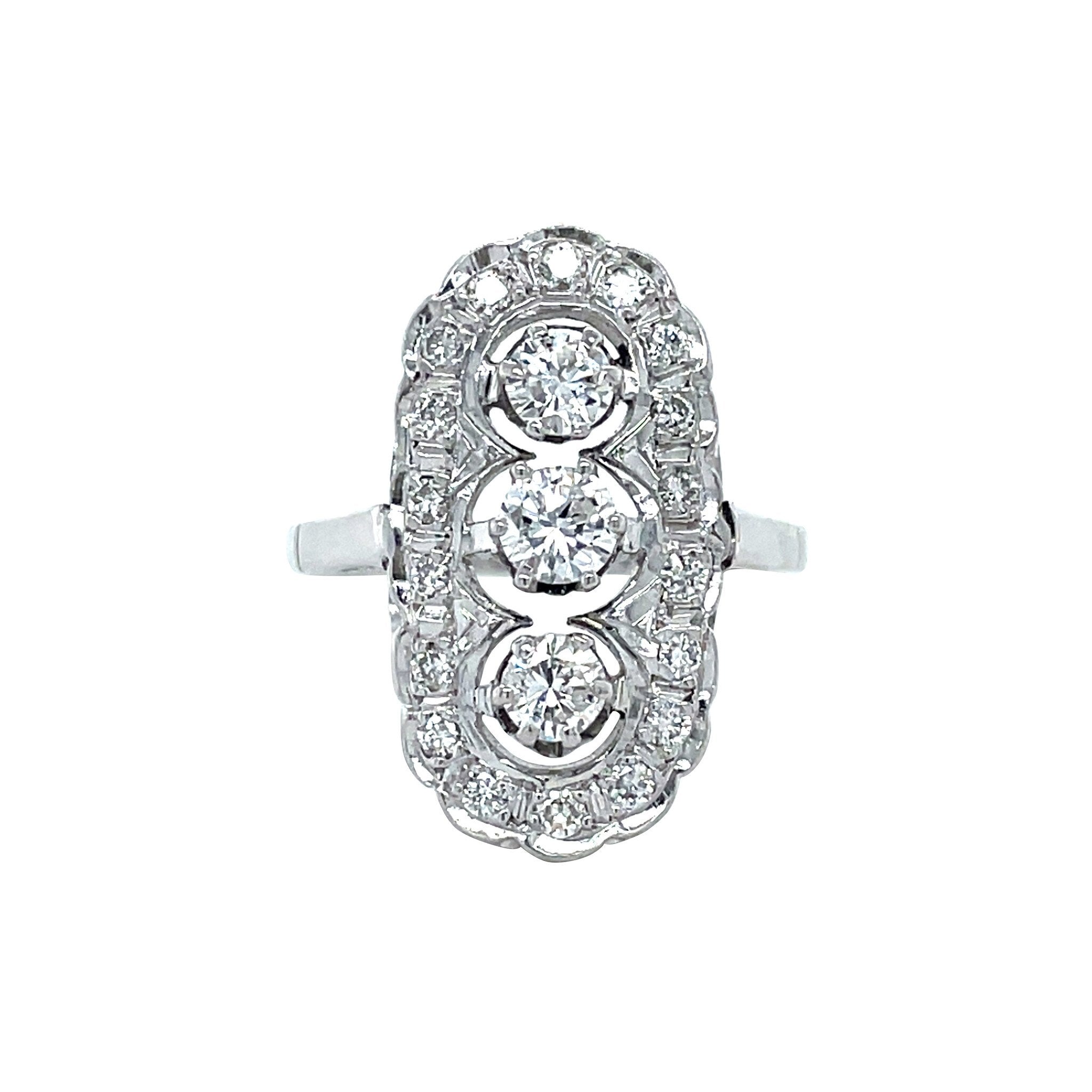 Witgouden vintage prinsessen ring met diamant 14 krt