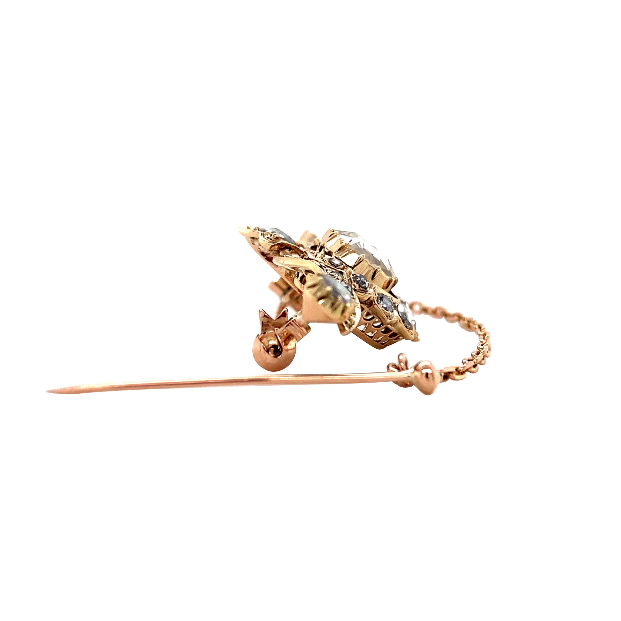 Gouden vintage broche met roosdiamant 14 krt