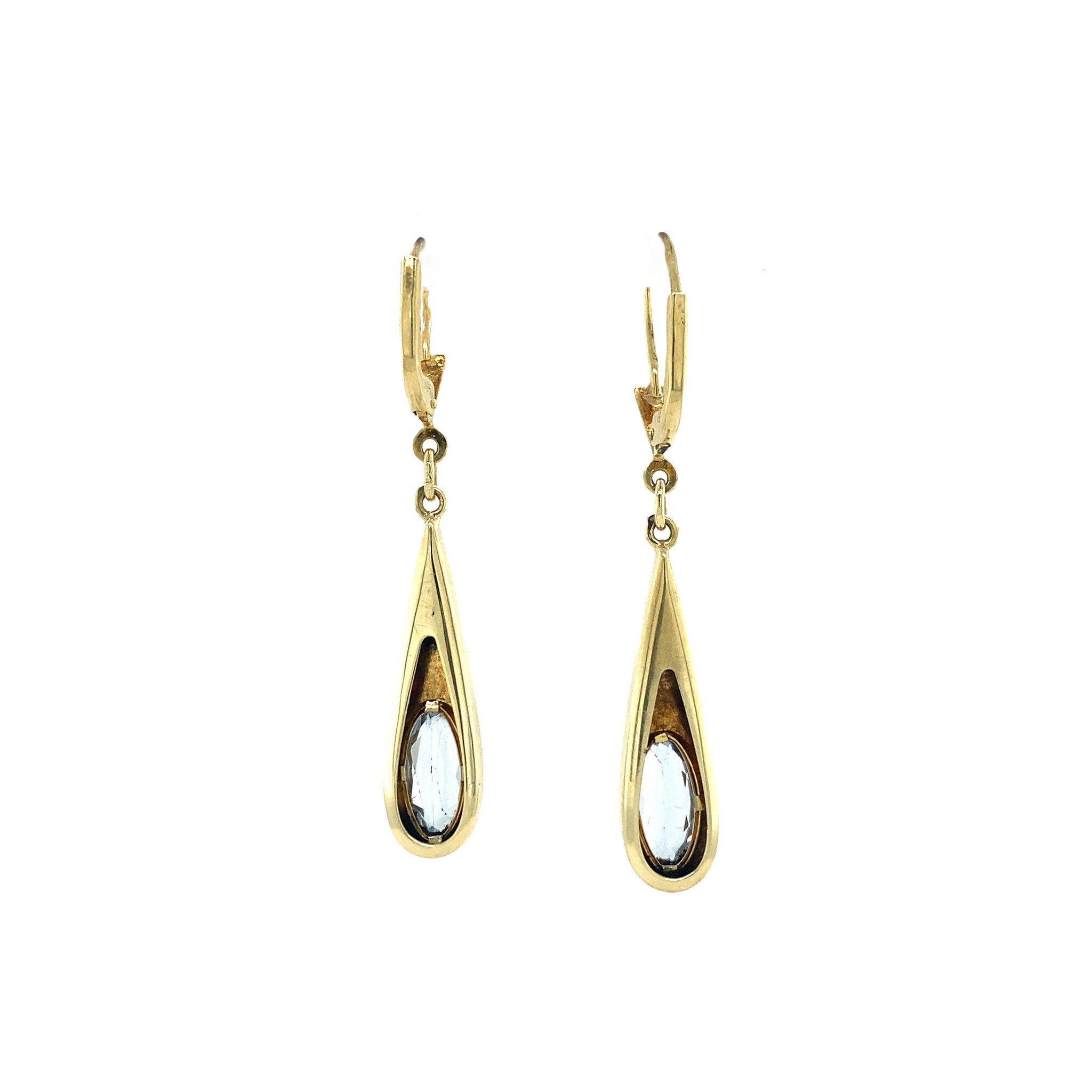Gouden oorhangers met blauwe spinel 14 krt