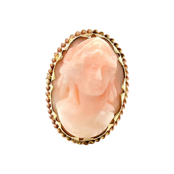 Vintage gold brooch with angel skin coral, 14 kt