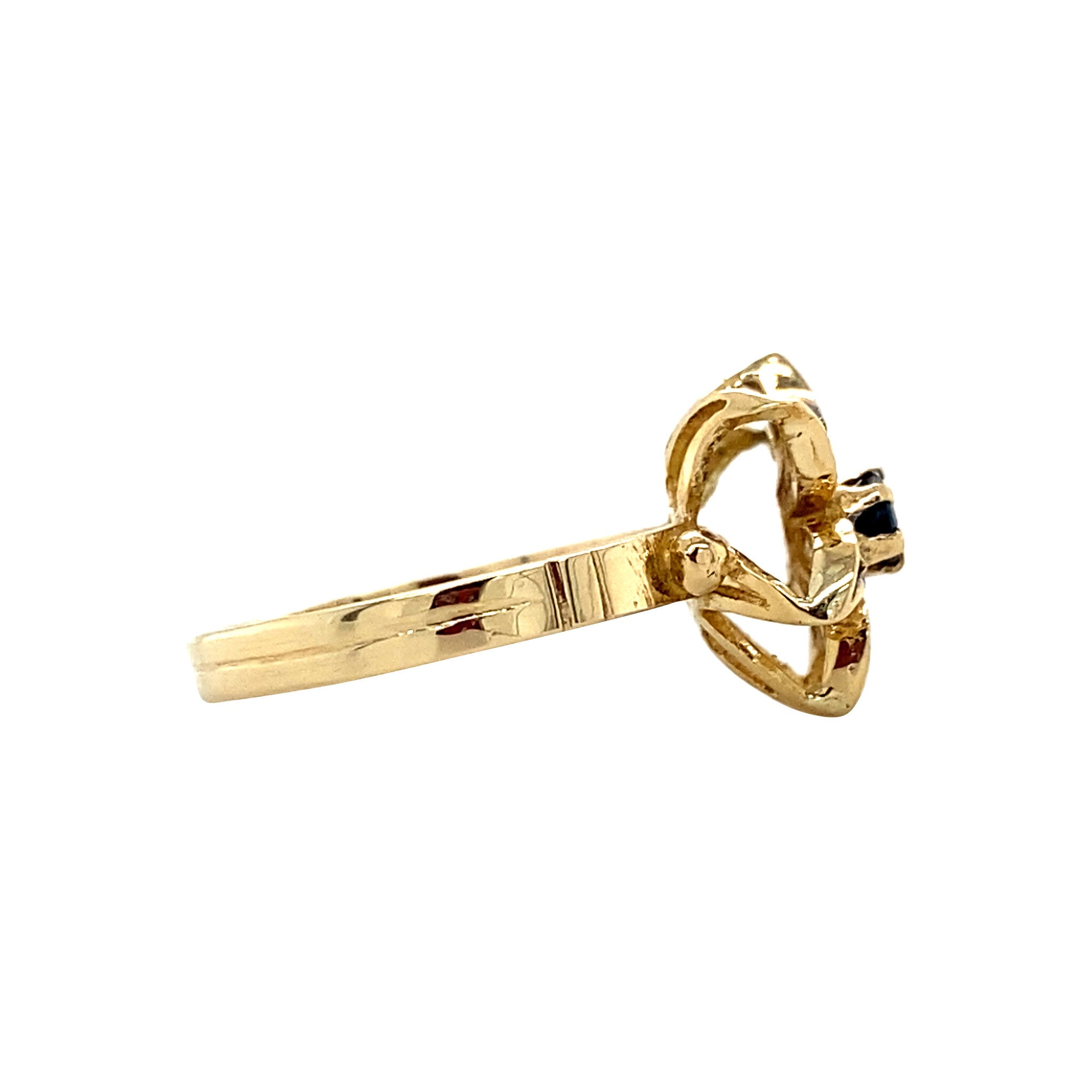 14 kt gold vintage entourage ring with sapphire and diamond